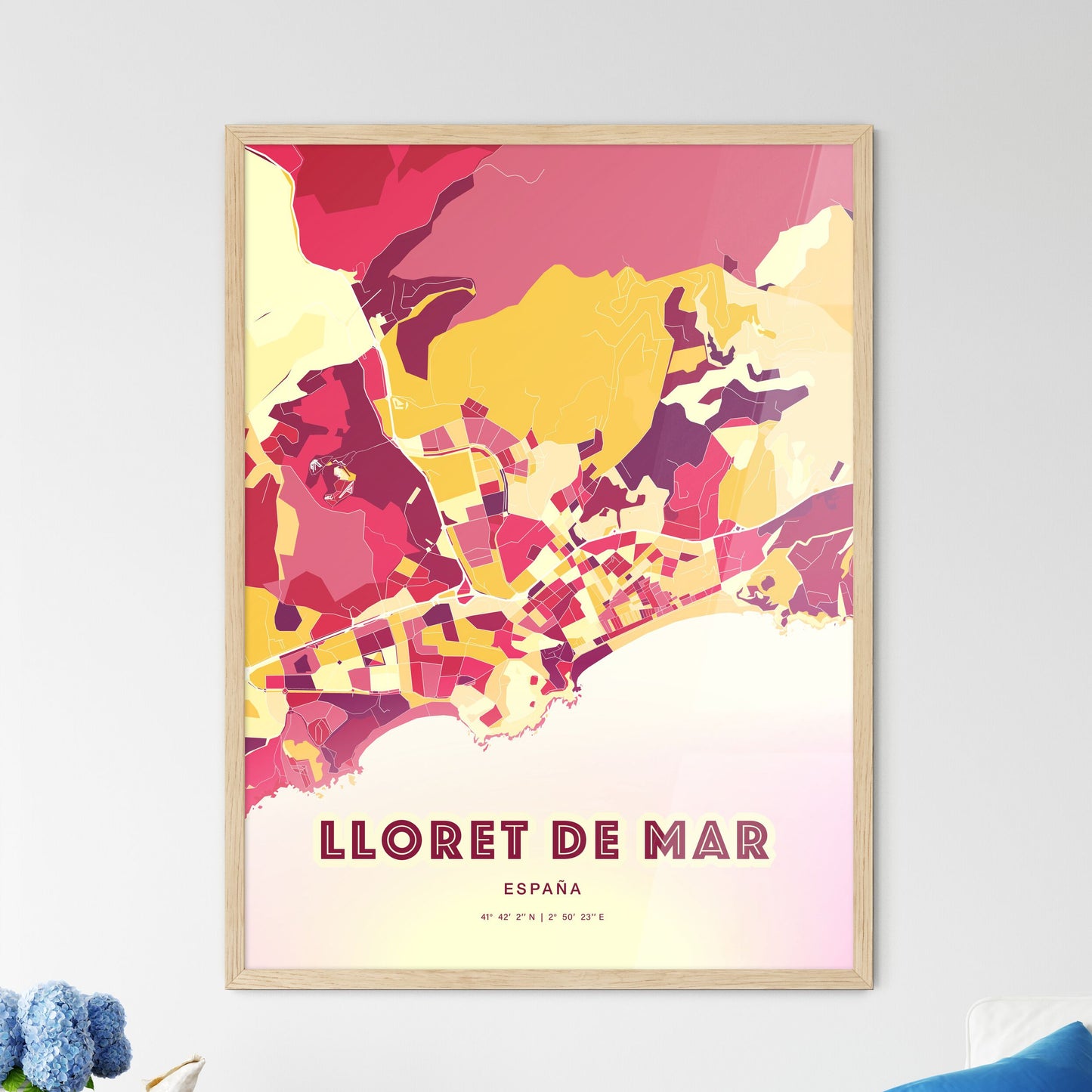 Colorful LLORET DE MAR SPAIN Fine Art Map Hot Red