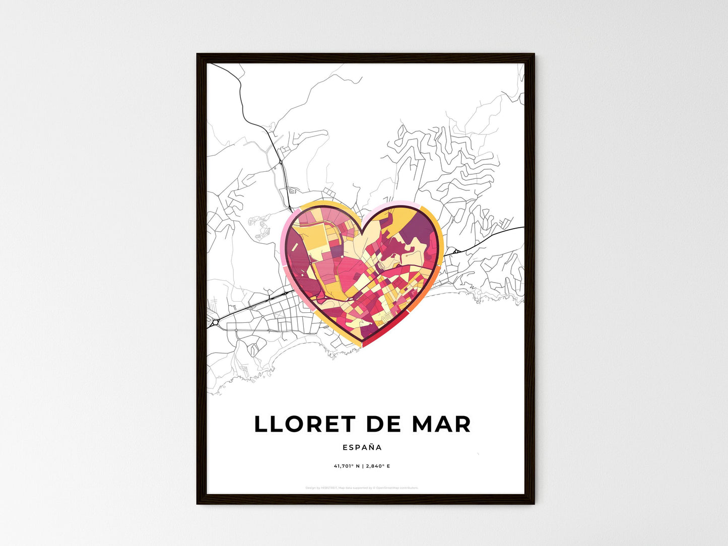 Lloret De Mar Spain wedding art map with heart icon