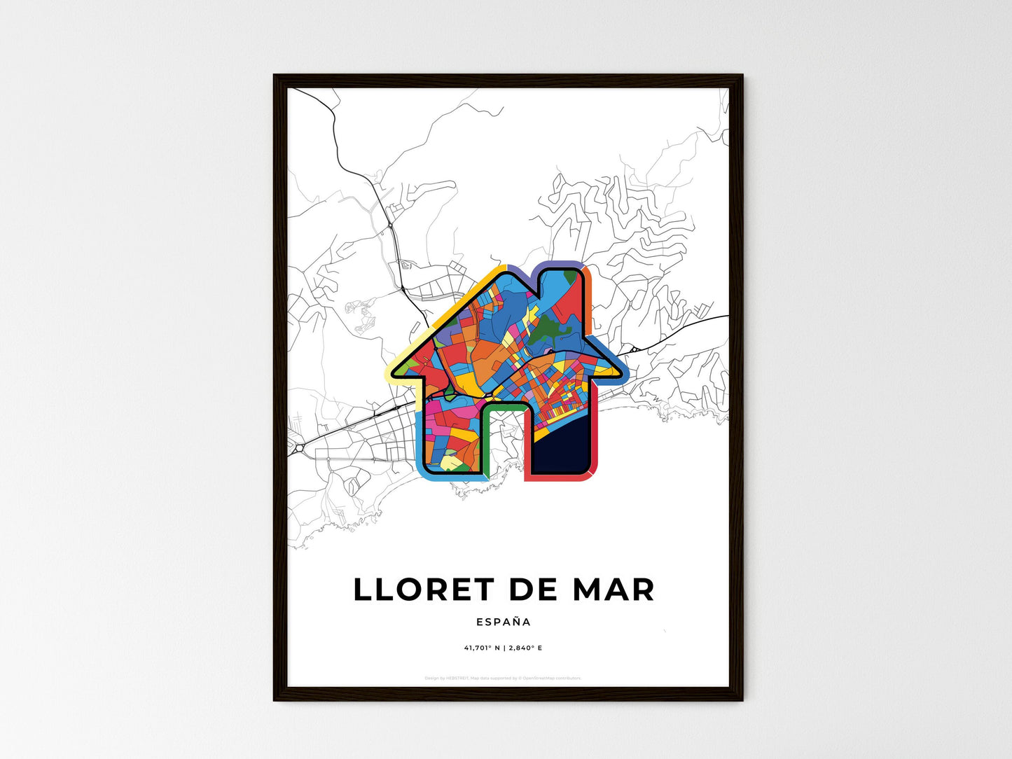 Lloret De Mar Spain wedding art map with home icon
