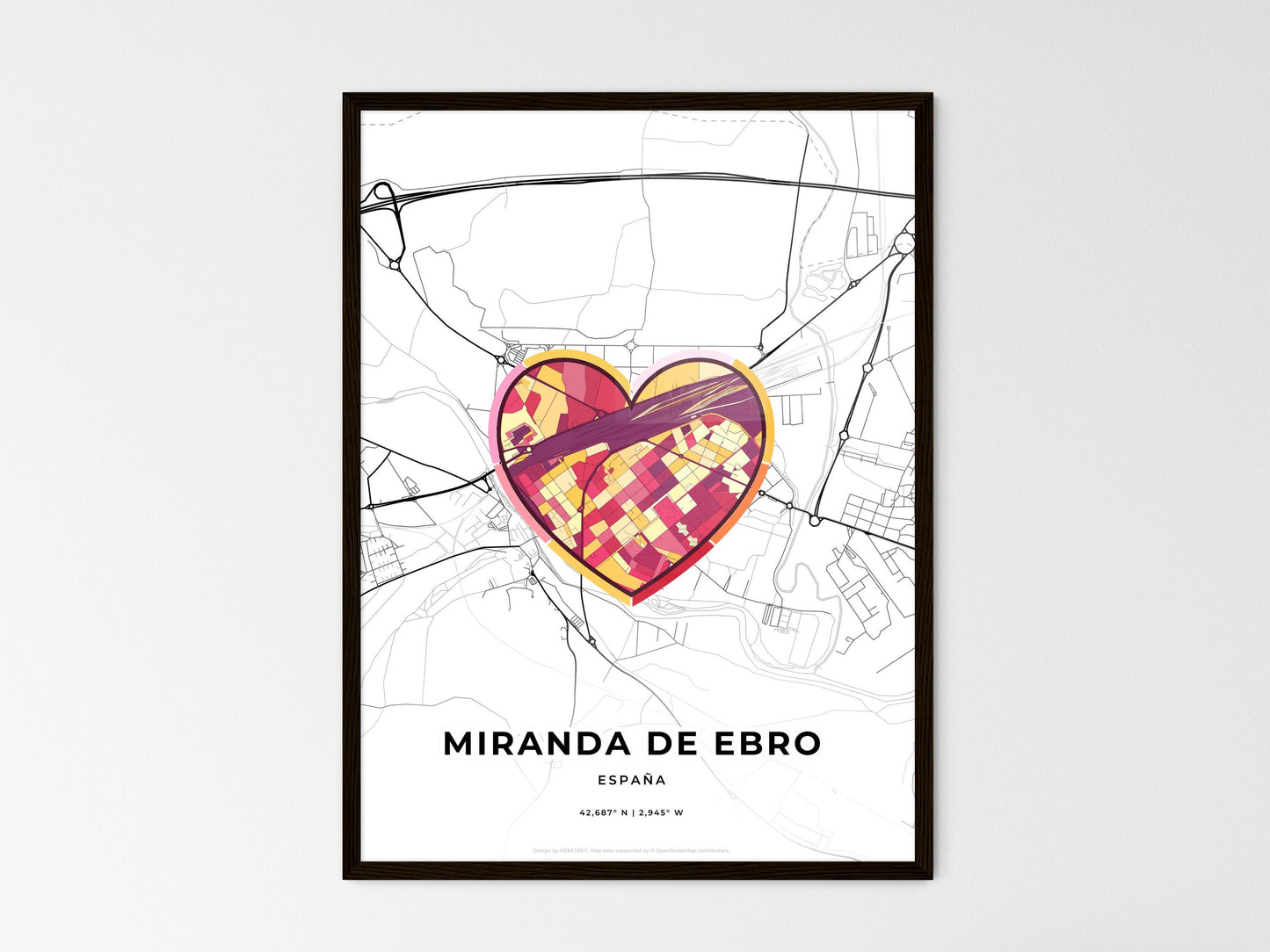 Miranda De Ebro Spain wedding art map with heart icon