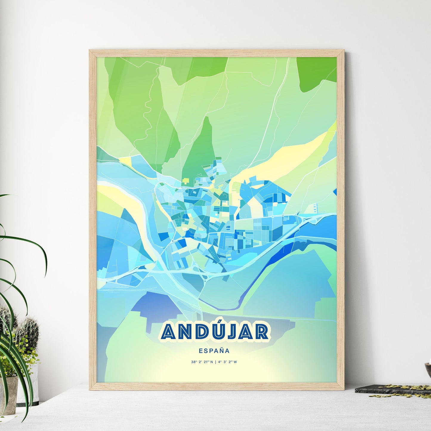 Colorful ANDÚJAR SPAIN Fine Art Map Cool Blue