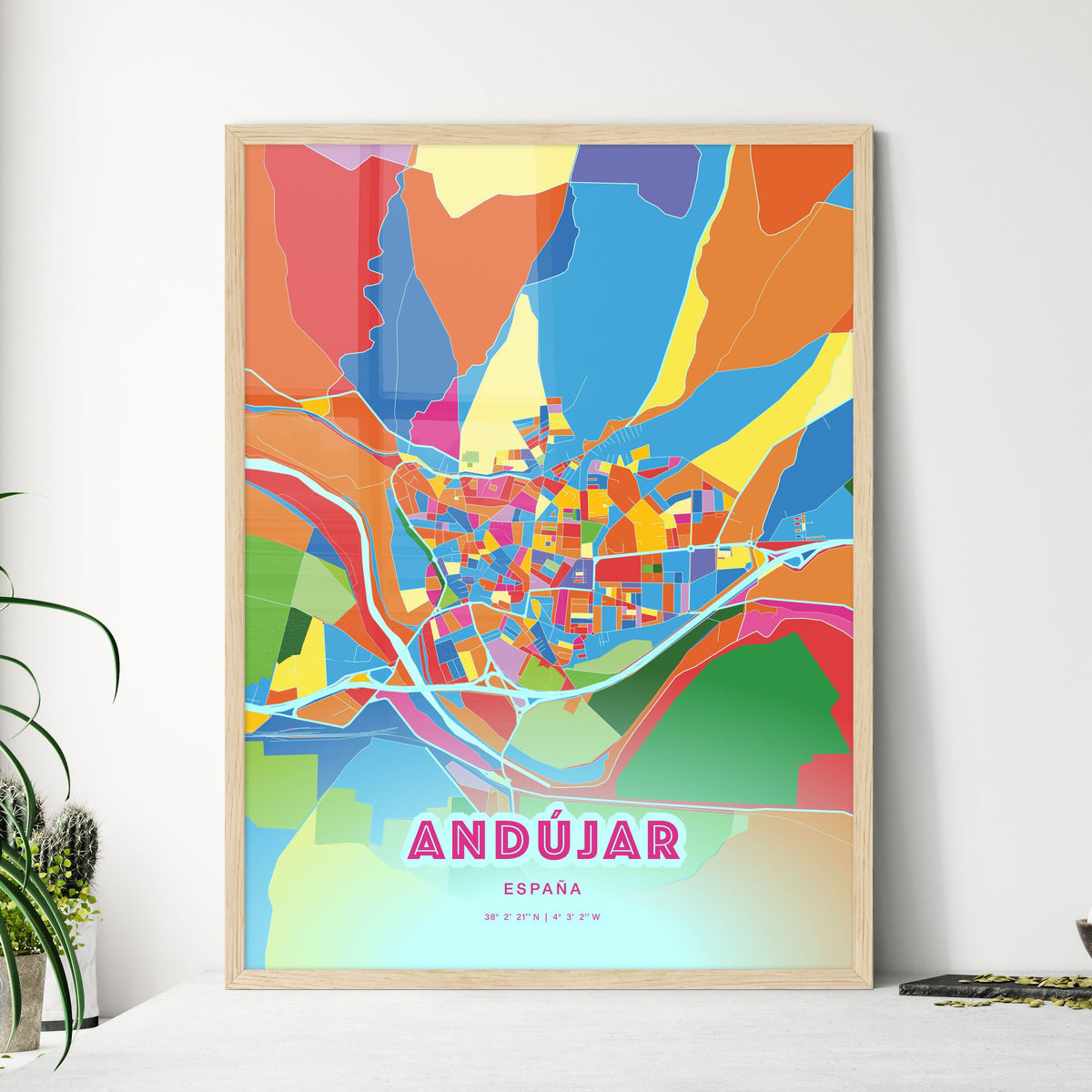 Colorful ANDÚJAR SPAIN Fine Art Map Crazy Colors