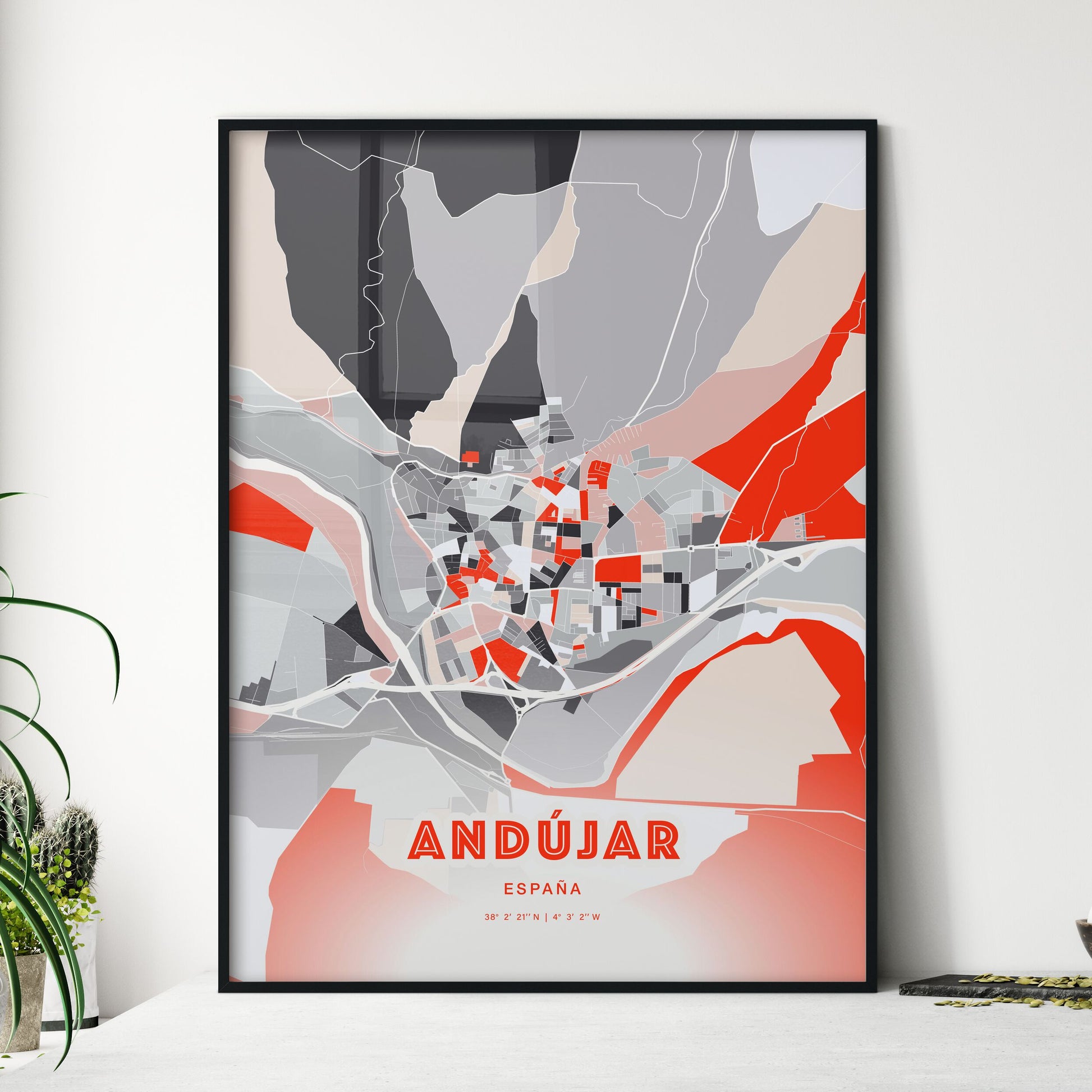 Colorful ANDÚJAR SPAIN Fine Art Map Modern