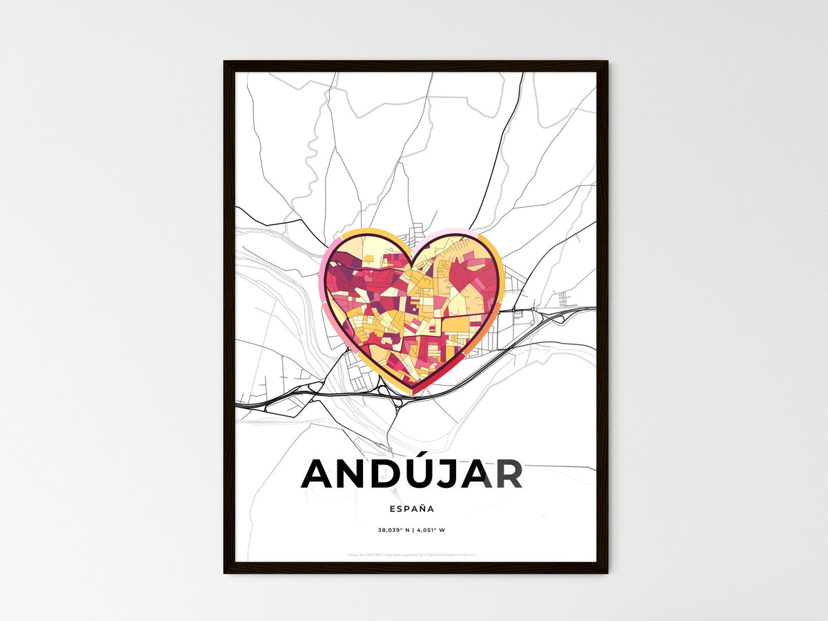 Andújar Spain wedding art map with heart icon
