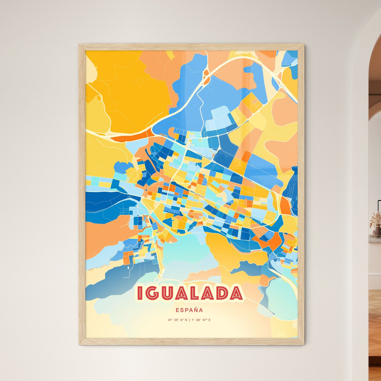 Colorful IGUALADA SPAIN Fine Art Map Blue Orange