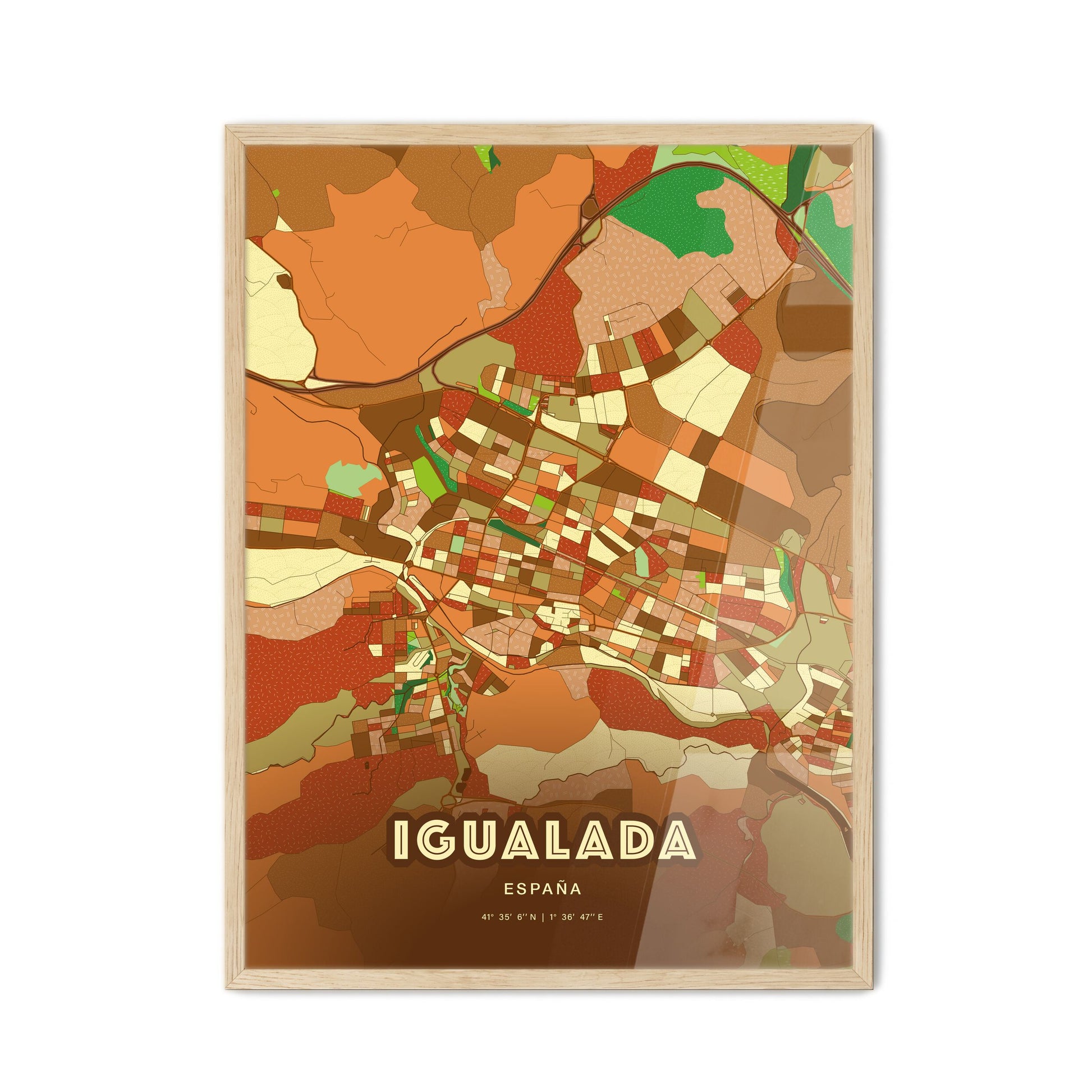 Colorful IGUALADA SPAIN Fine Art Map Farmhouse