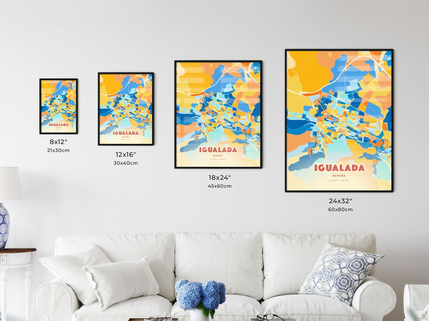 Colorful IGUALADA SPAIN Fine Art Map Blue Orange