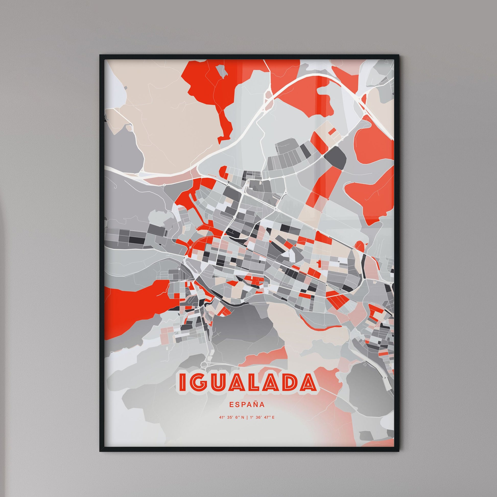 Colorful IGUALADA SPAIN Fine Art Map Modern