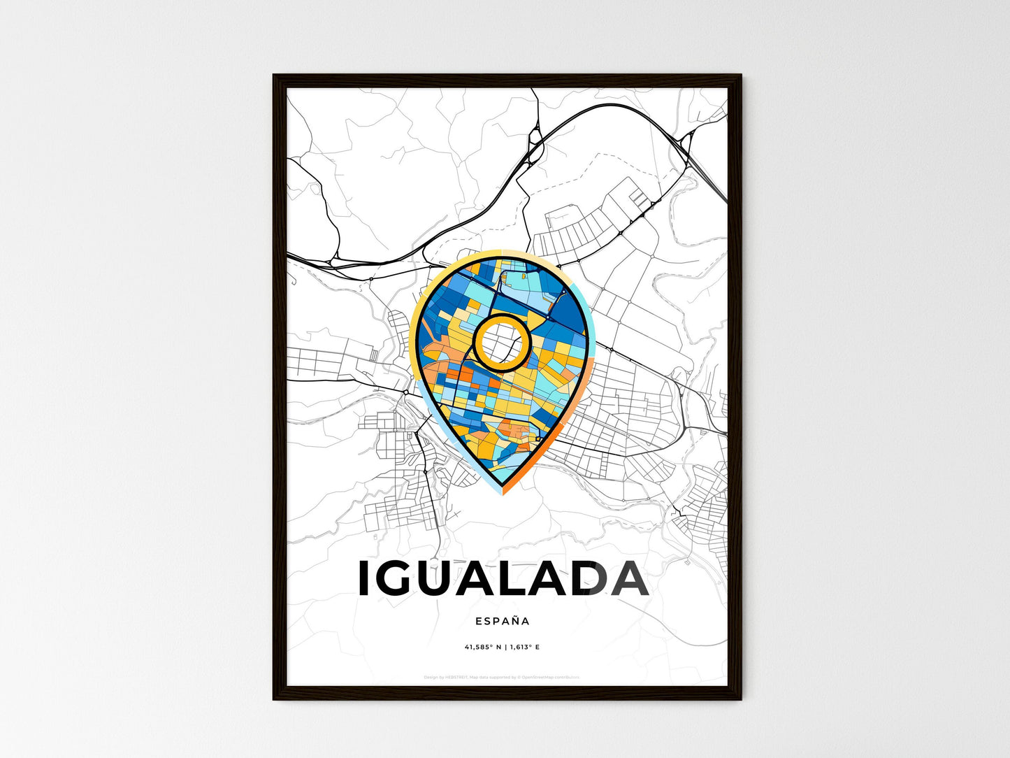 Igualada Spain wedding art map with pointer icon