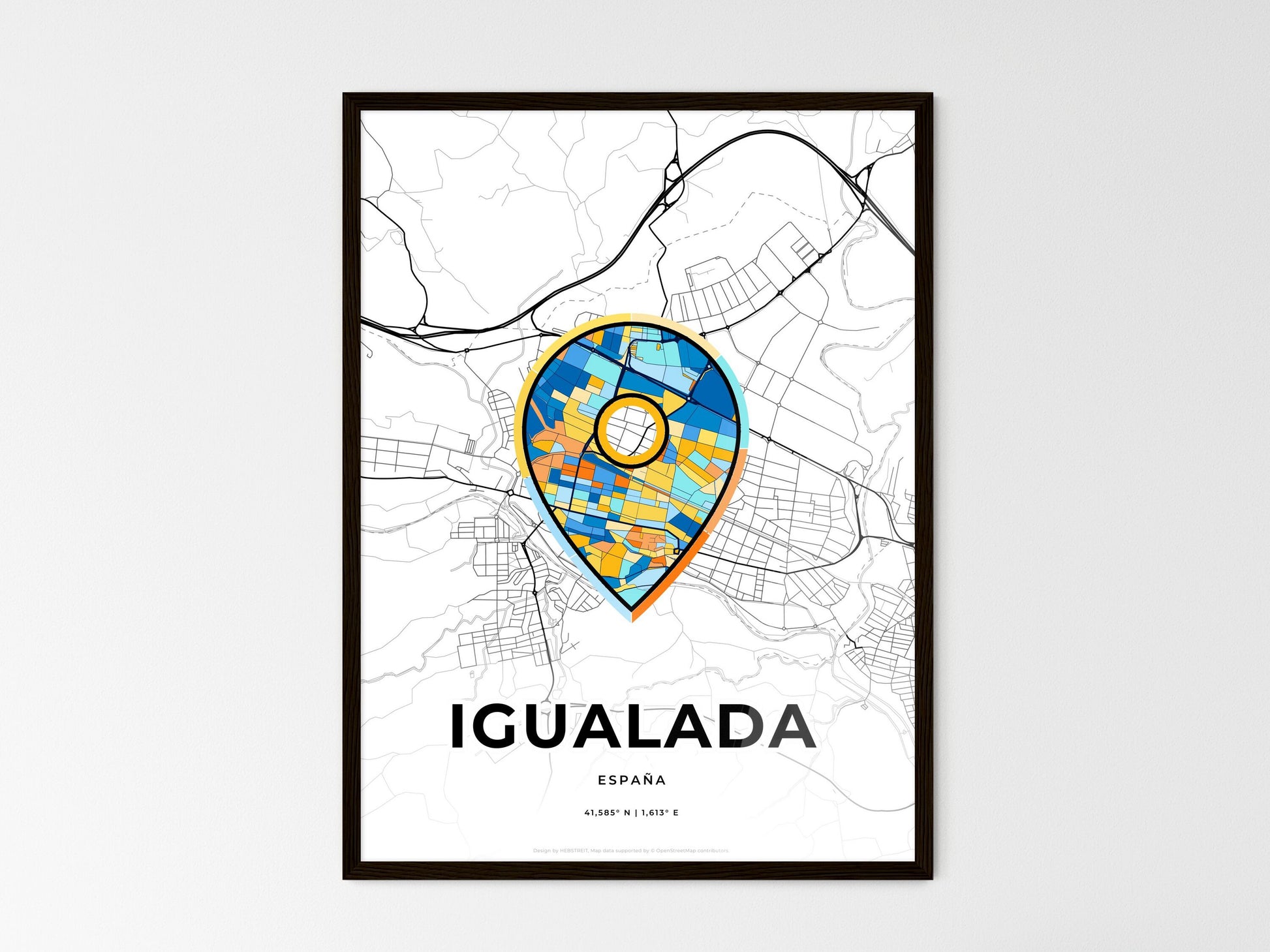 Igualada Spain wedding art map with pointer icon