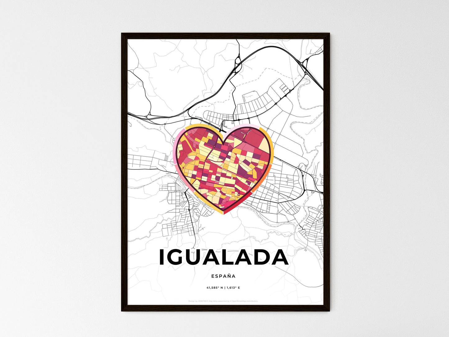 Igualada Spain wedding art map with heart icon