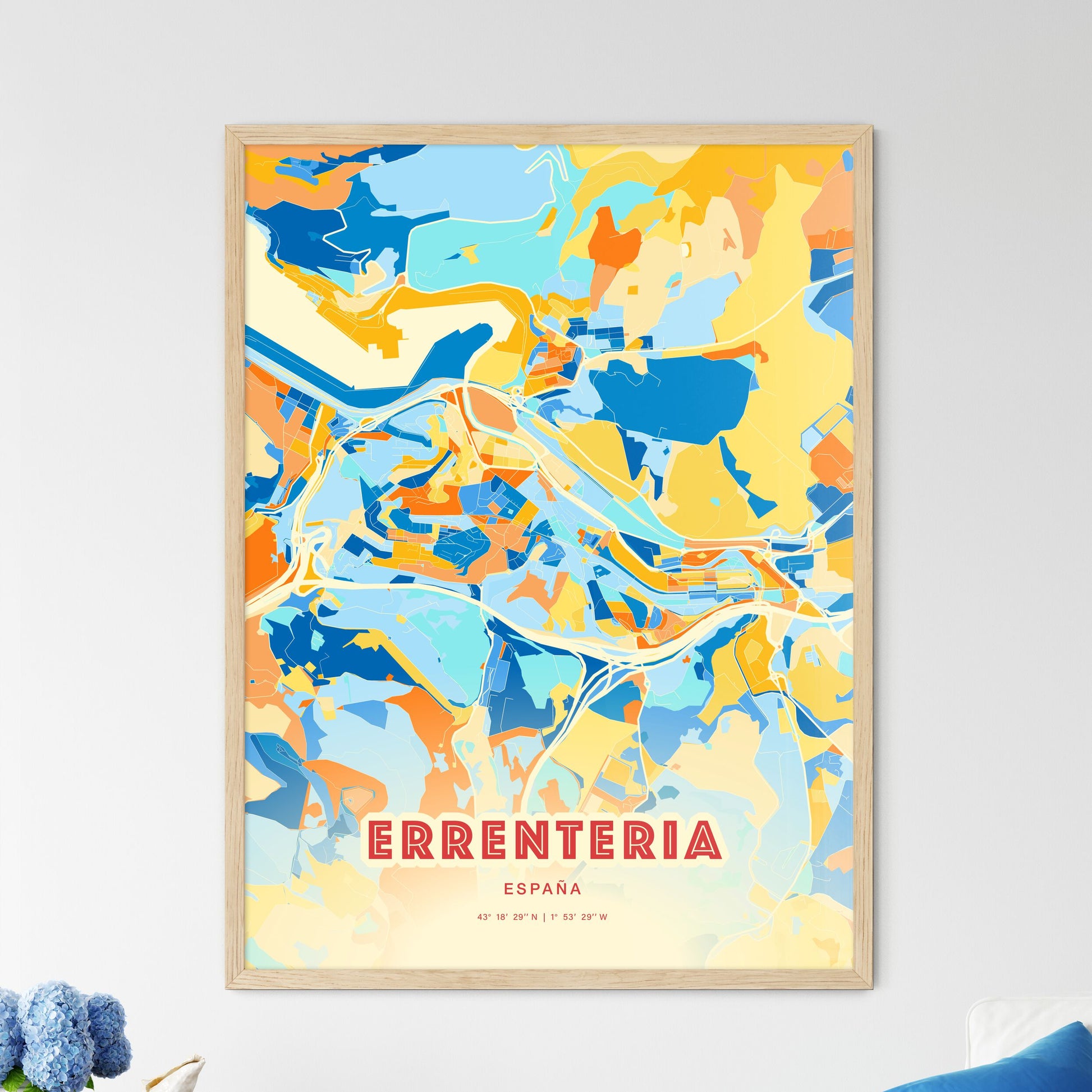 Colorful ERRENTERIA SPAIN Fine Art Map Blue Orange