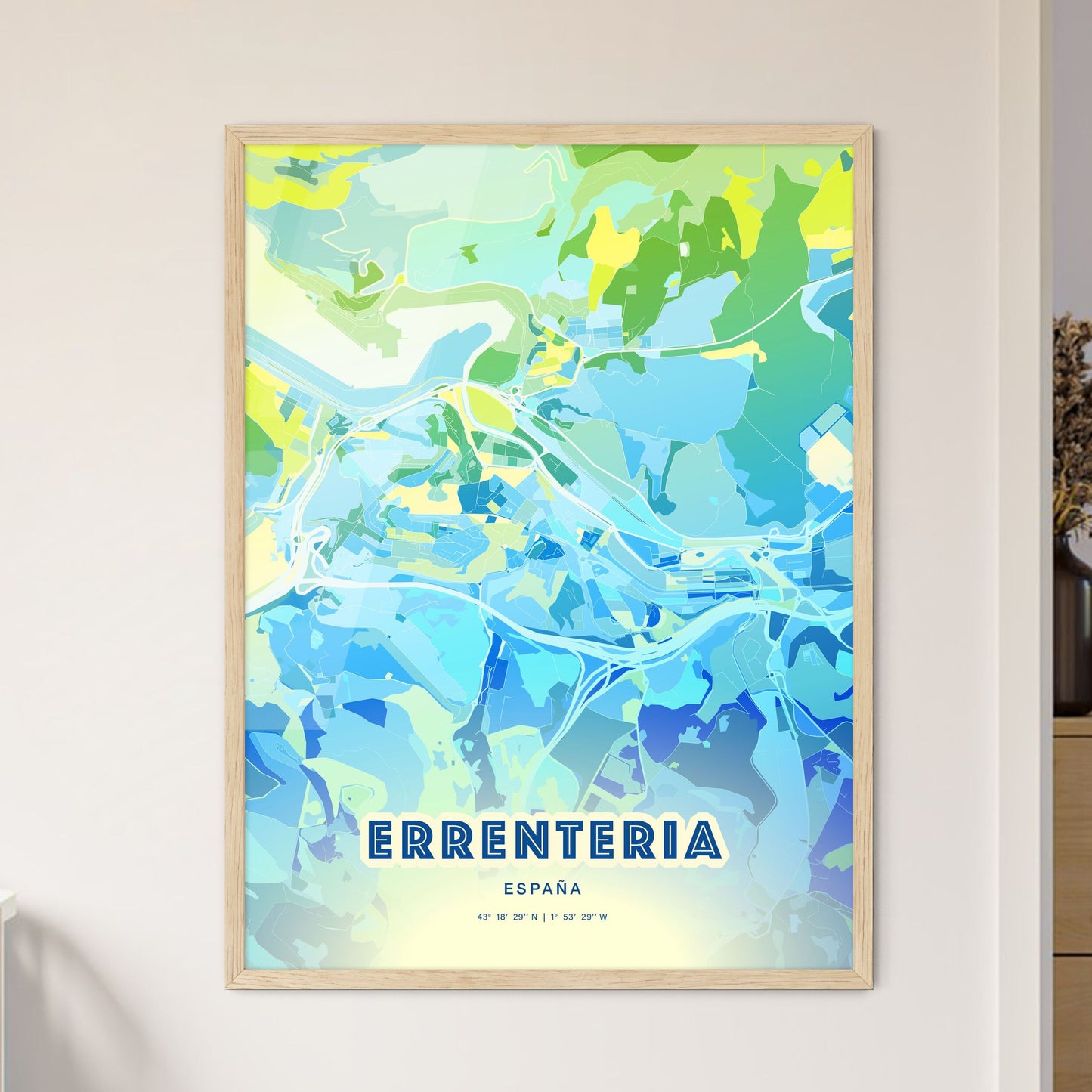 Colorful ERRENTERIA SPAIN Fine Art Map Cool Blue