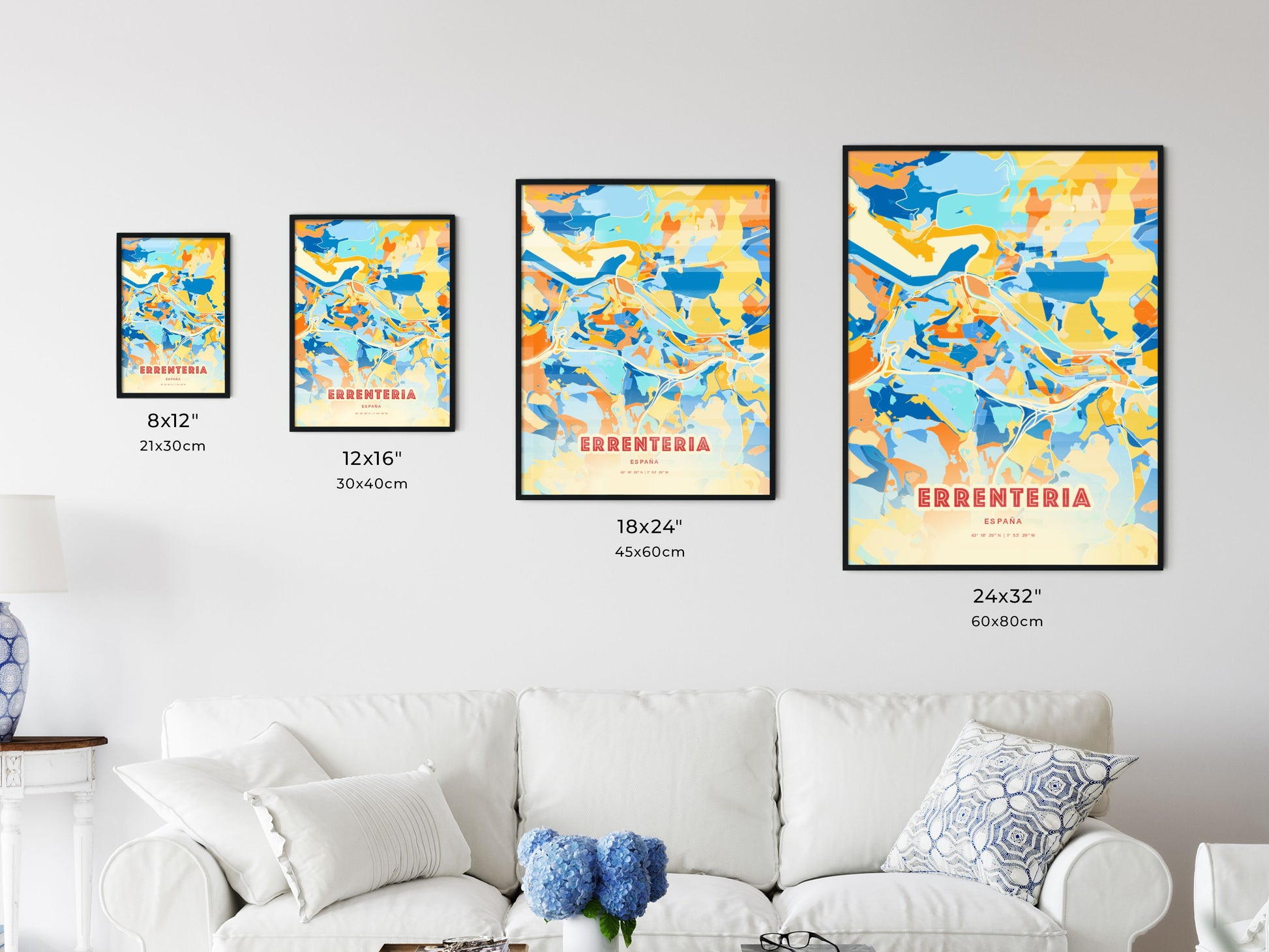 Colorful ERRENTERIA SPAIN Fine Art Map Blue Orange