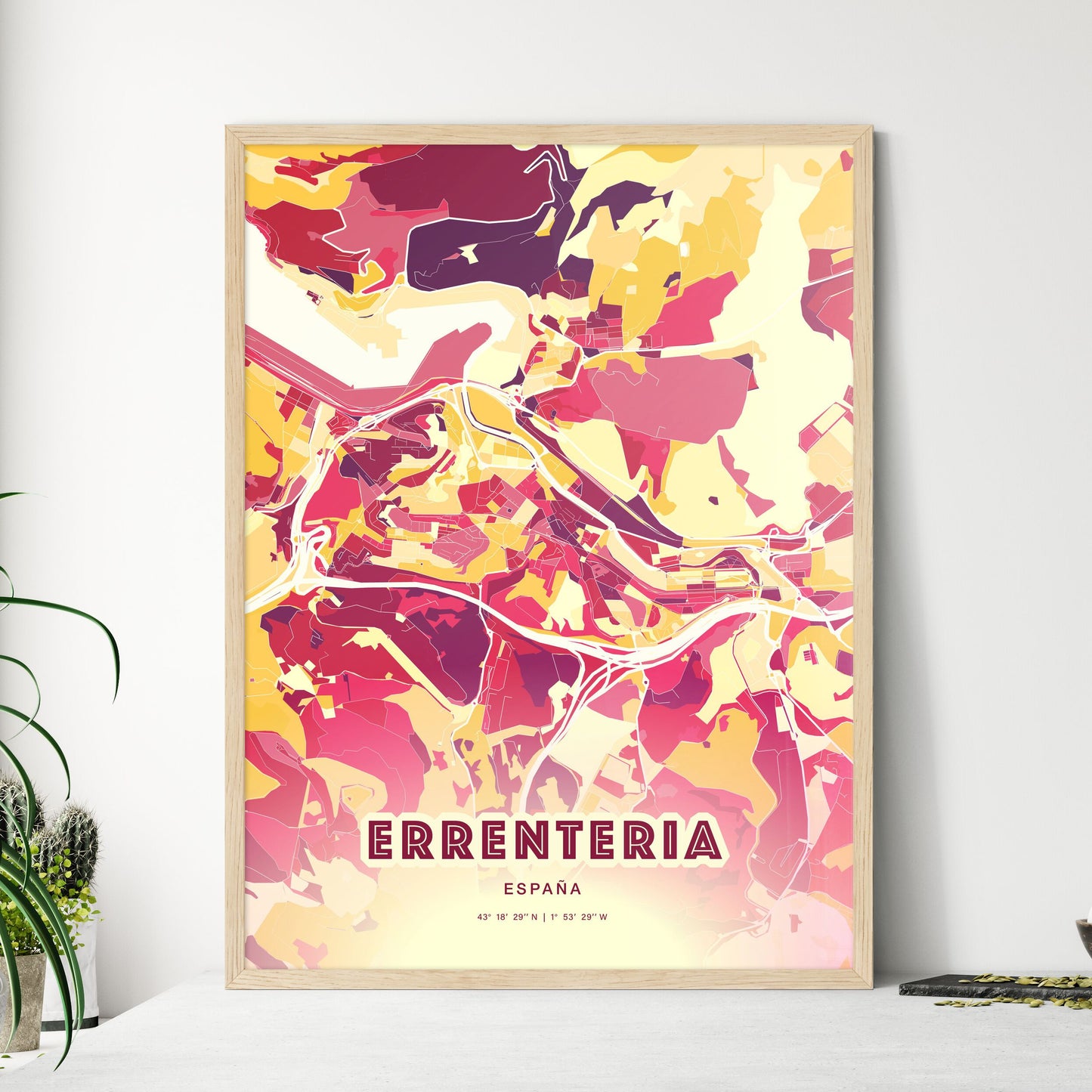 Colorful ERRENTERIA SPAIN Fine Art Map Hot Red