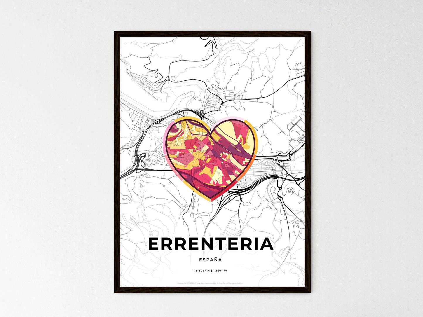 Errenteria Spain wedding art map with heart icon