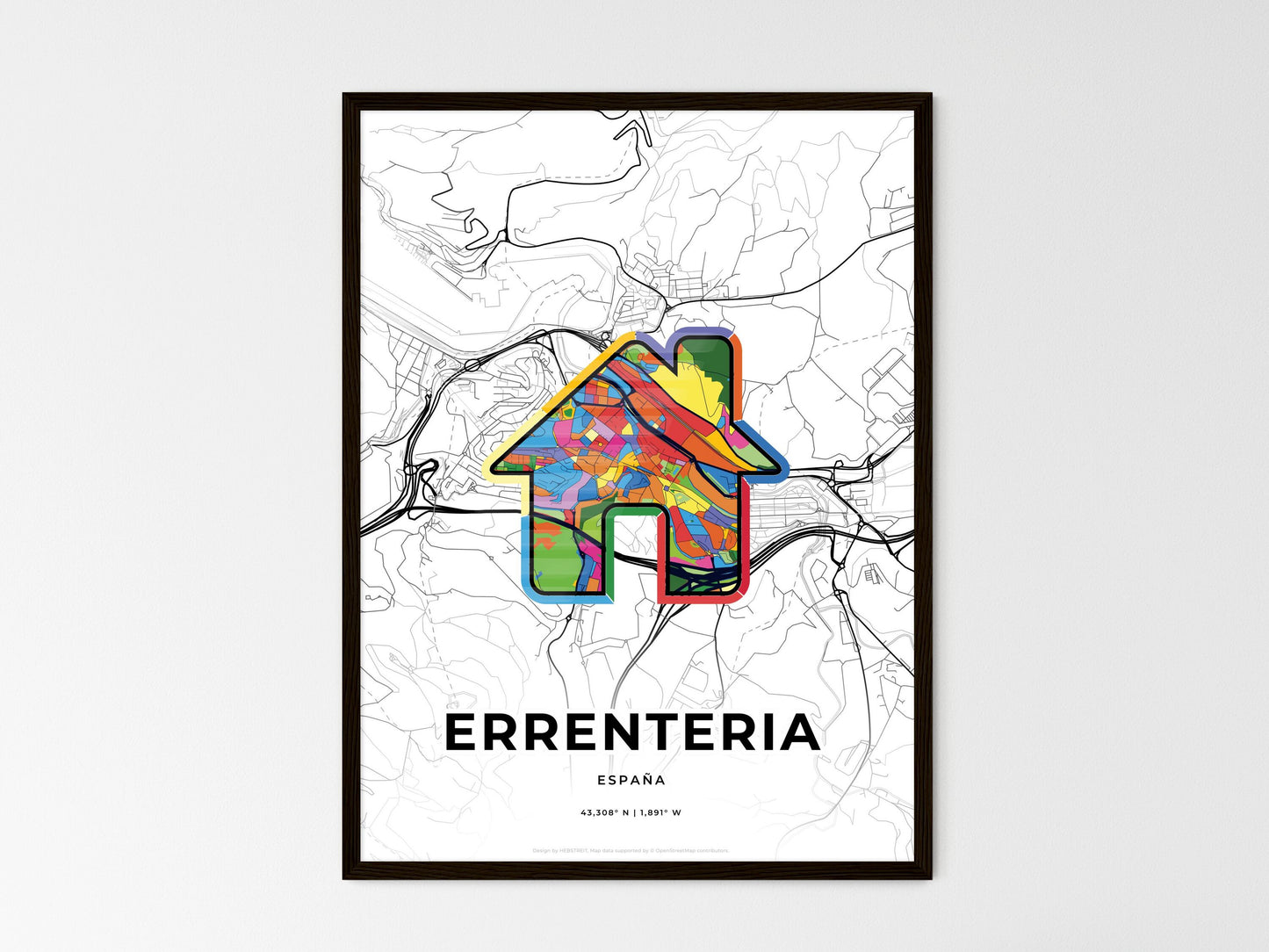 Errenteria Spain wedding art map with home icon