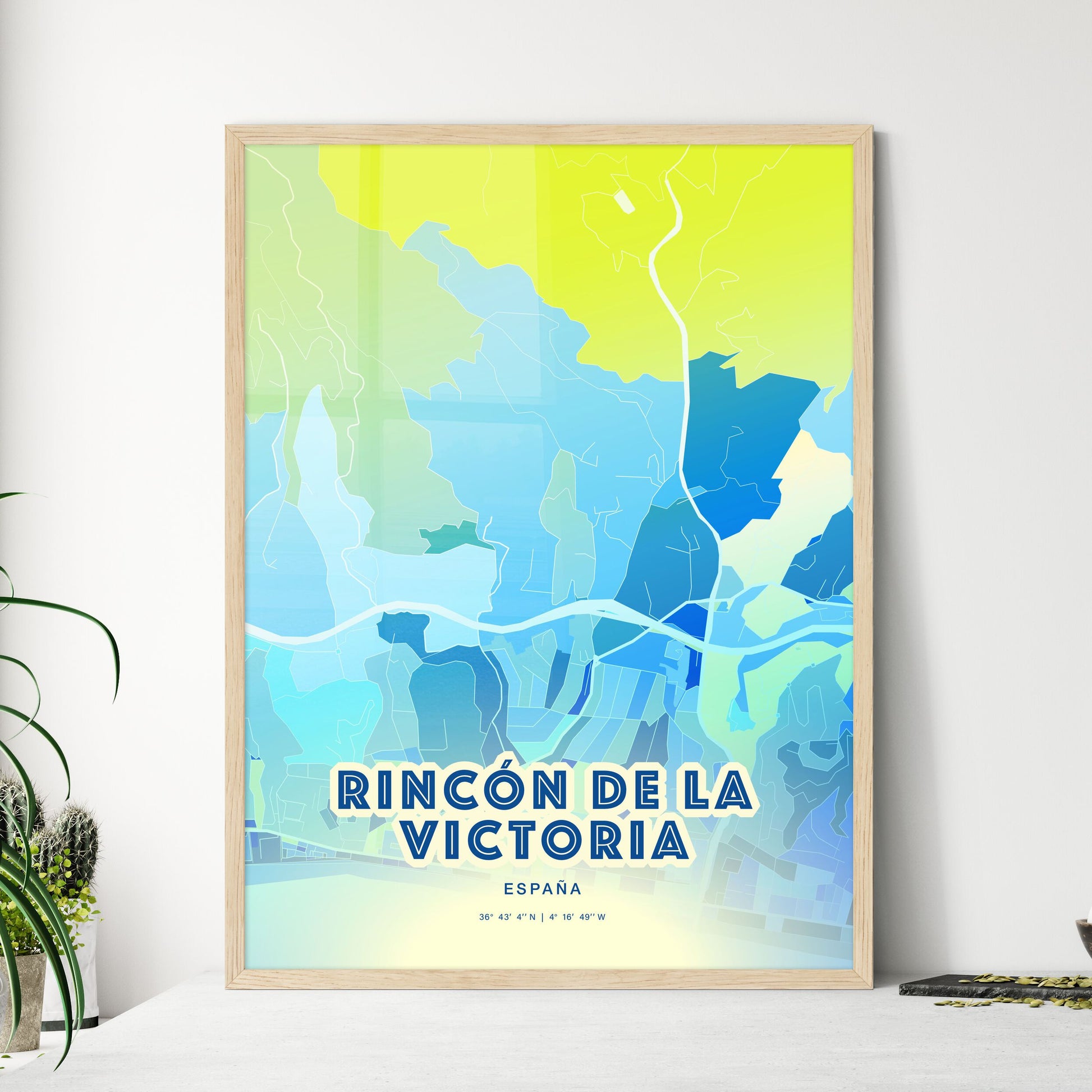 Colorful RINCÓN DE LA VICTORIA SPAIN Fine Art Map Cool Blue