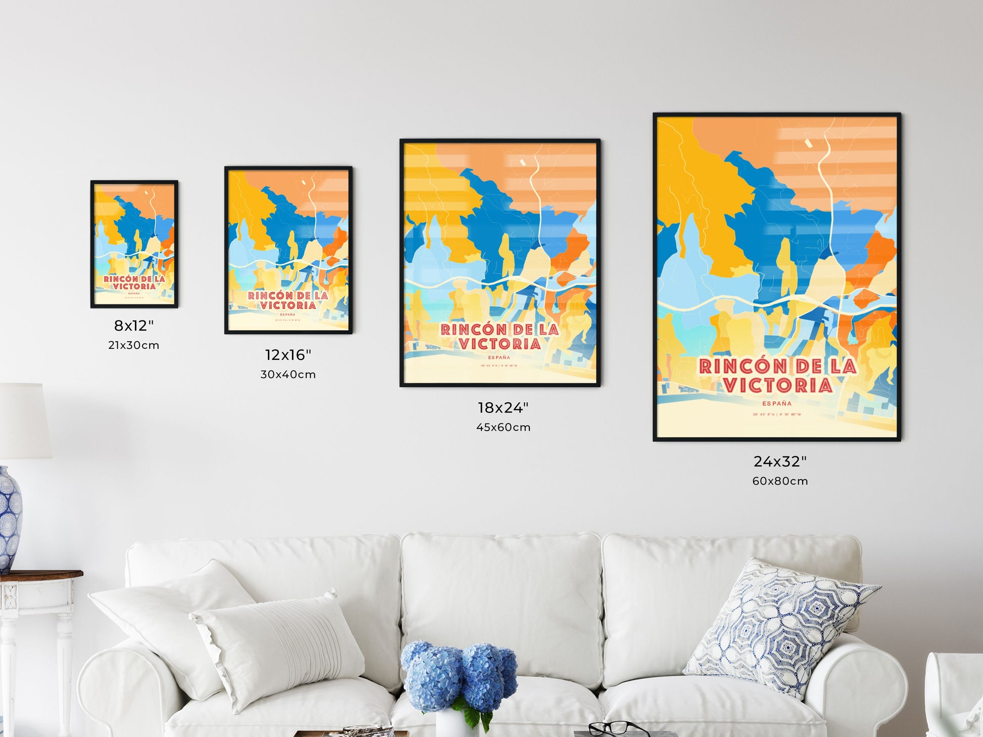 Colorful RINCÓN DE LA VICTORIA SPAIN Fine Art Map Blue Orange