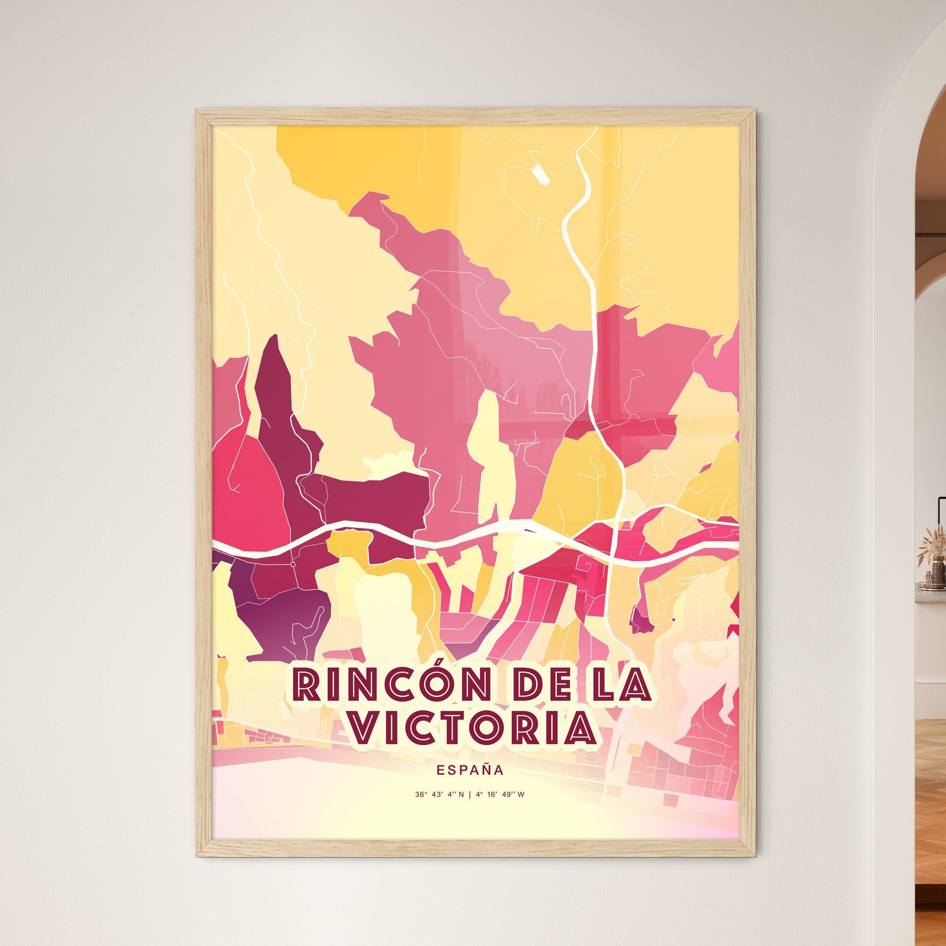 Colorful RINCÓN DE LA VICTORIA SPAIN Fine Art Map Hot Red