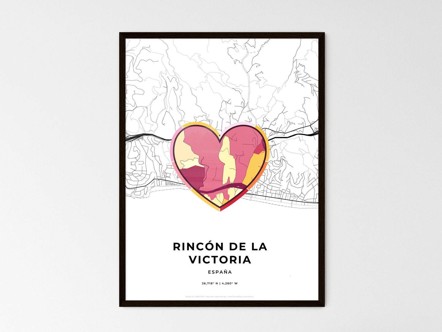 Rincón De La Victoria Spain wedding art map with heart icon