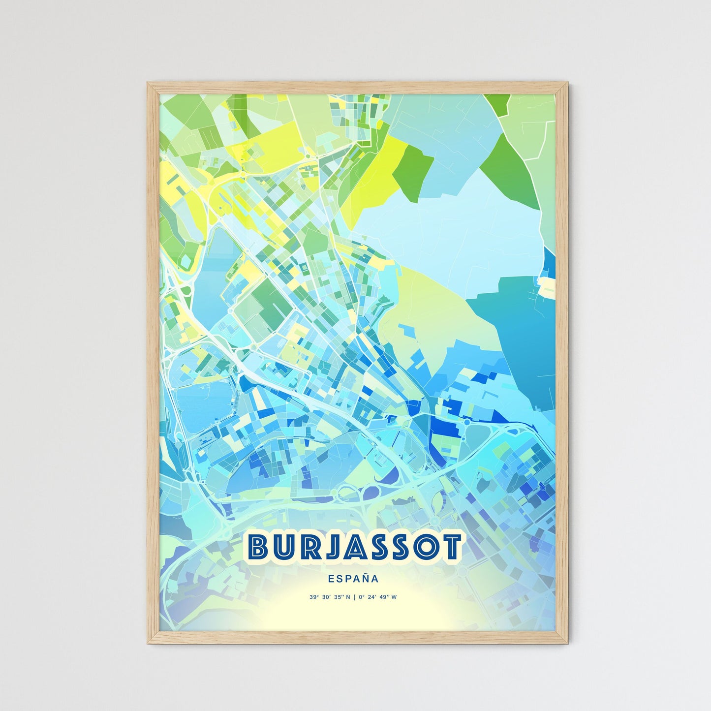 Colorful BURJASSOT SPAIN Fine Art Map Cool Blue