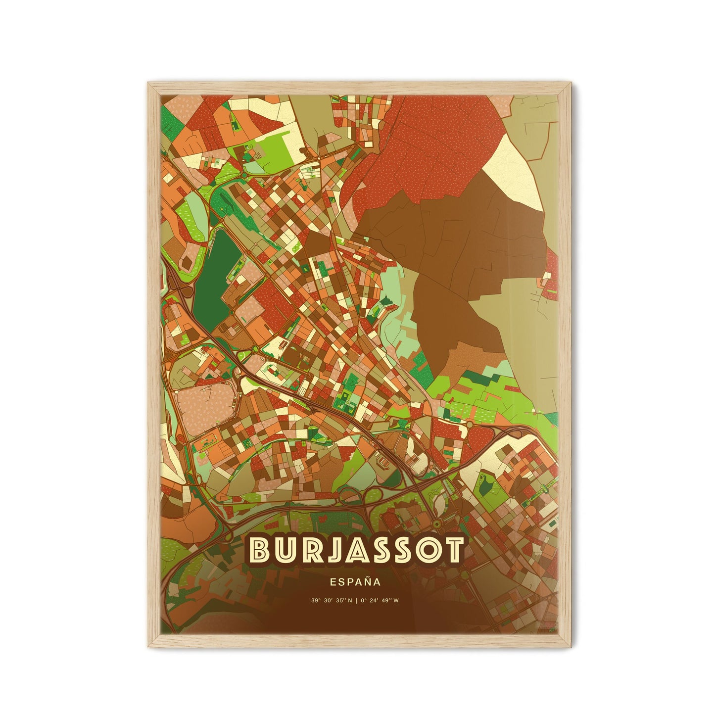 Colorful BURJASSOT SPAIN Fine Art Map Farmhouse