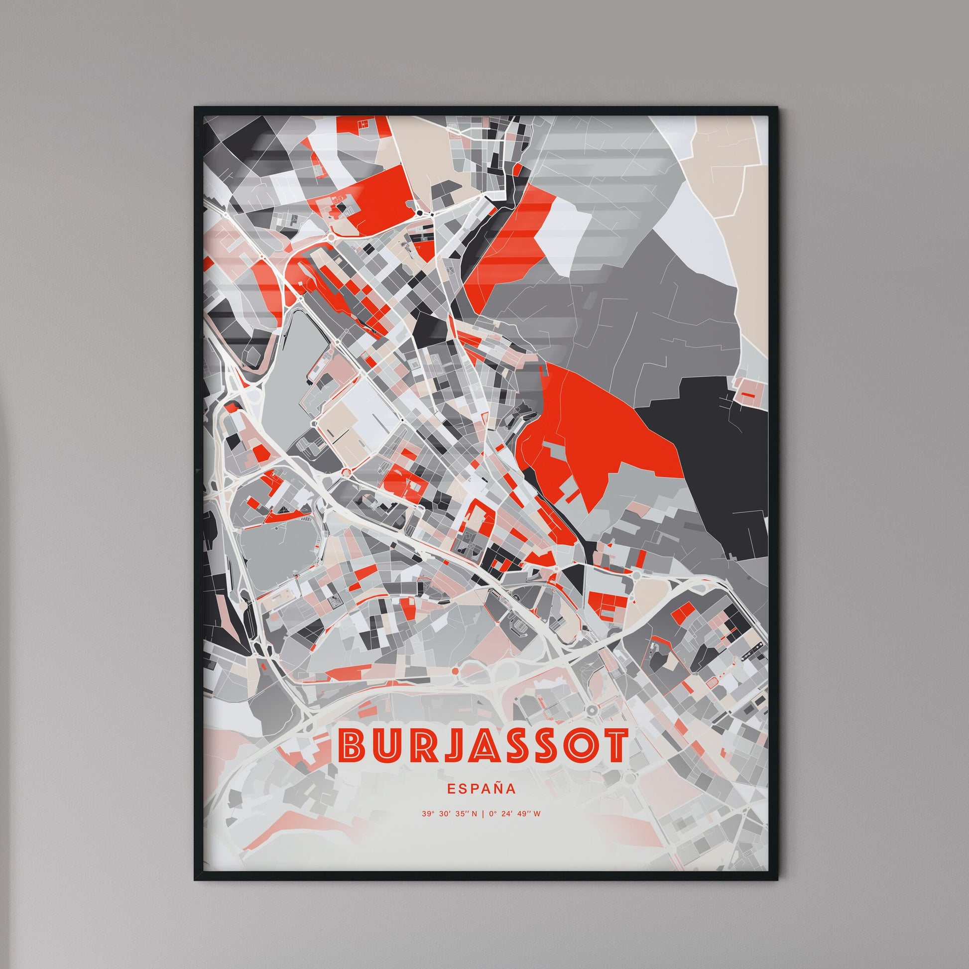 Colorful BURJASSOT SPAIN Fine Art Map Modern