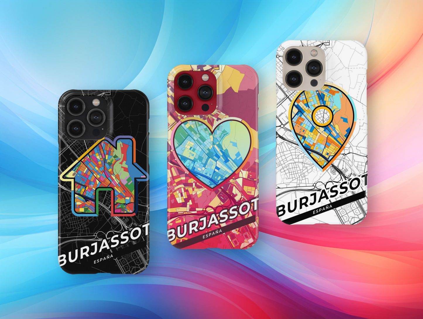 Burjassot Spain slim phone case with colorful icon. Birthday, wedding or housewarming gift. Couple match cases.