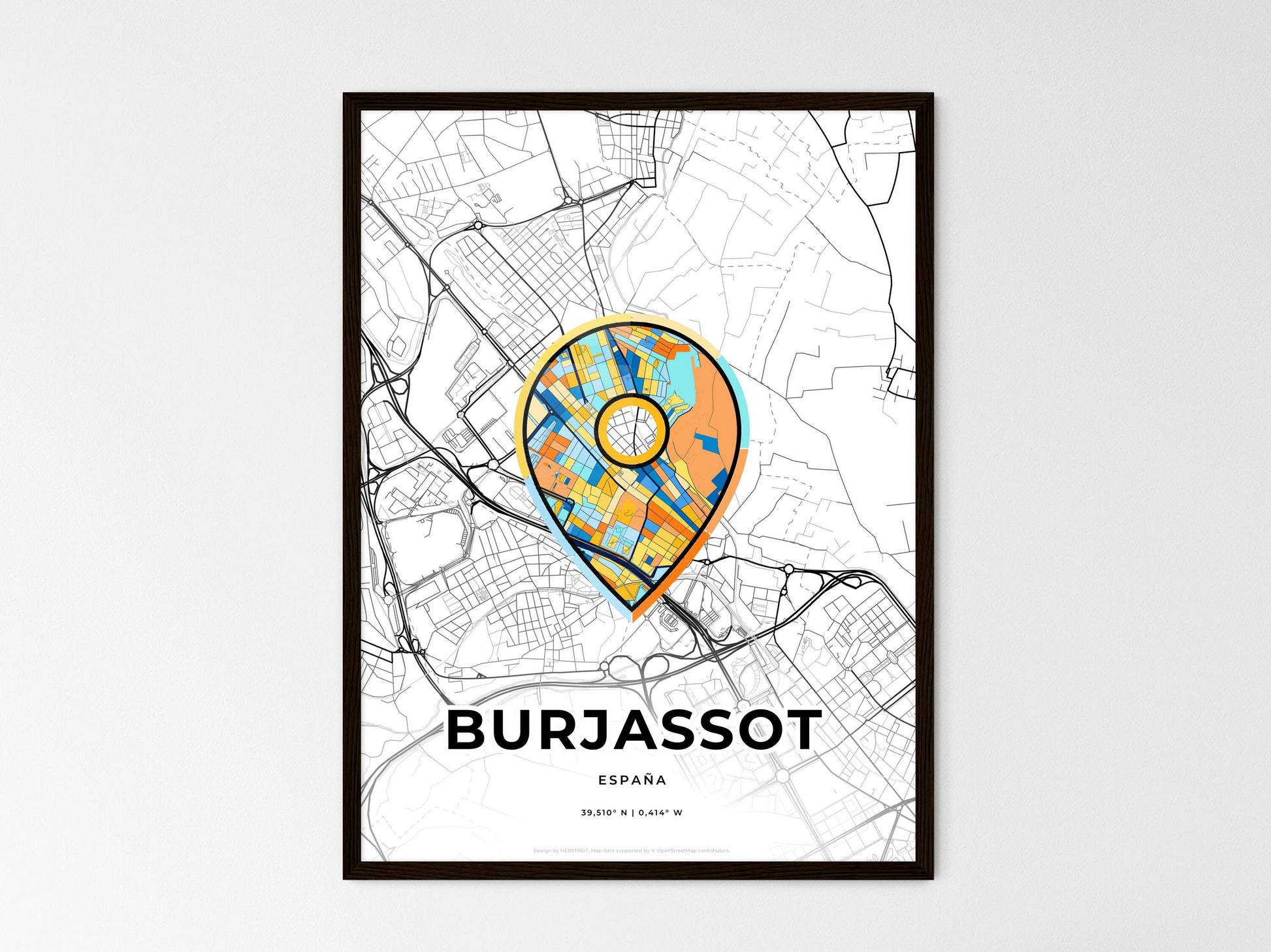 Burjassot Spain wedding art map with pointer icon