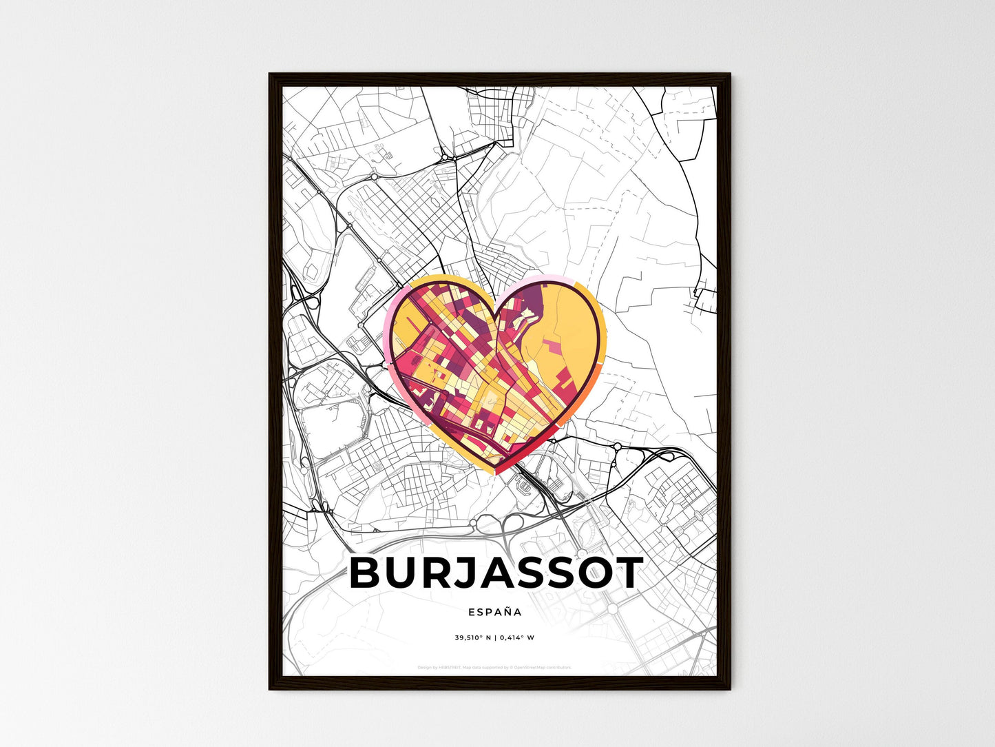 Burjassot Spain wedding art map with heart icon
