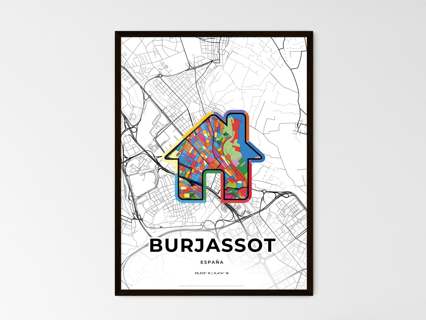 Burjassot Spain wedding art map with home icon