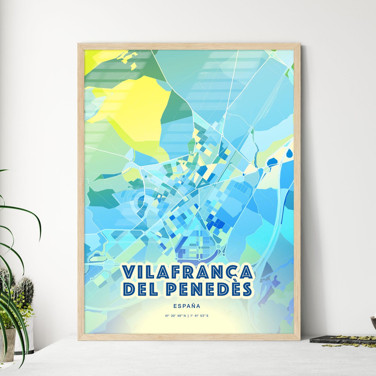 Colorful VILAFRANCA DEL PENEDÈS SPAIN Fine Art Map Cool Blue