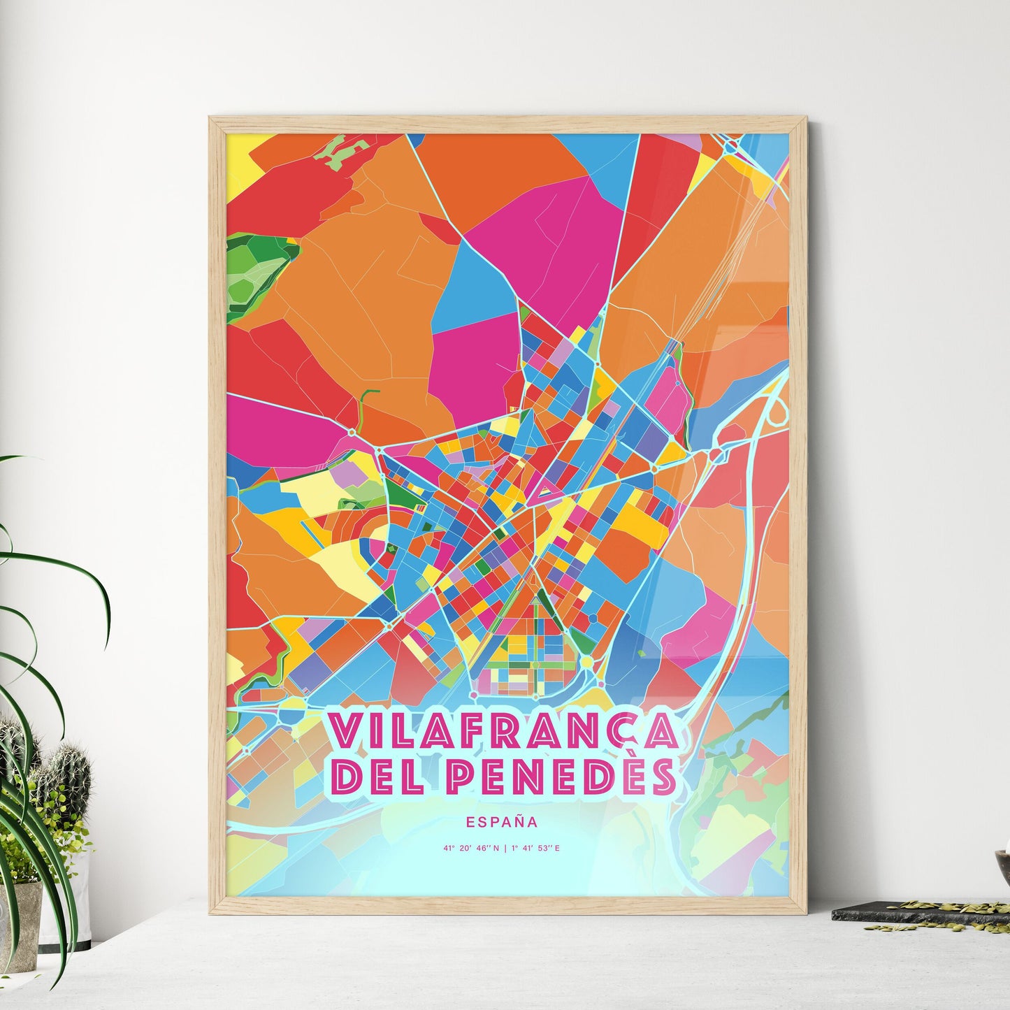 Colorful VILAFRANCA DEL PENEDÈS SPAIN Fine Art Map Crazy Colors