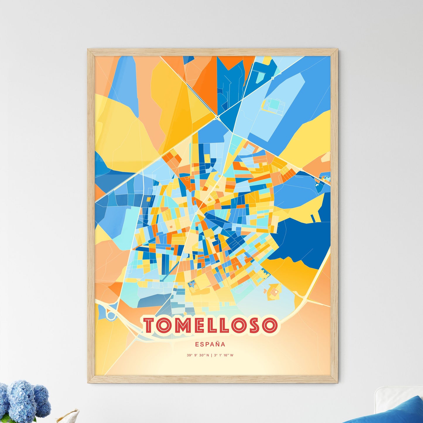 Colorful TOMELLOSO SPAIN Fine Art Map Blue Orange