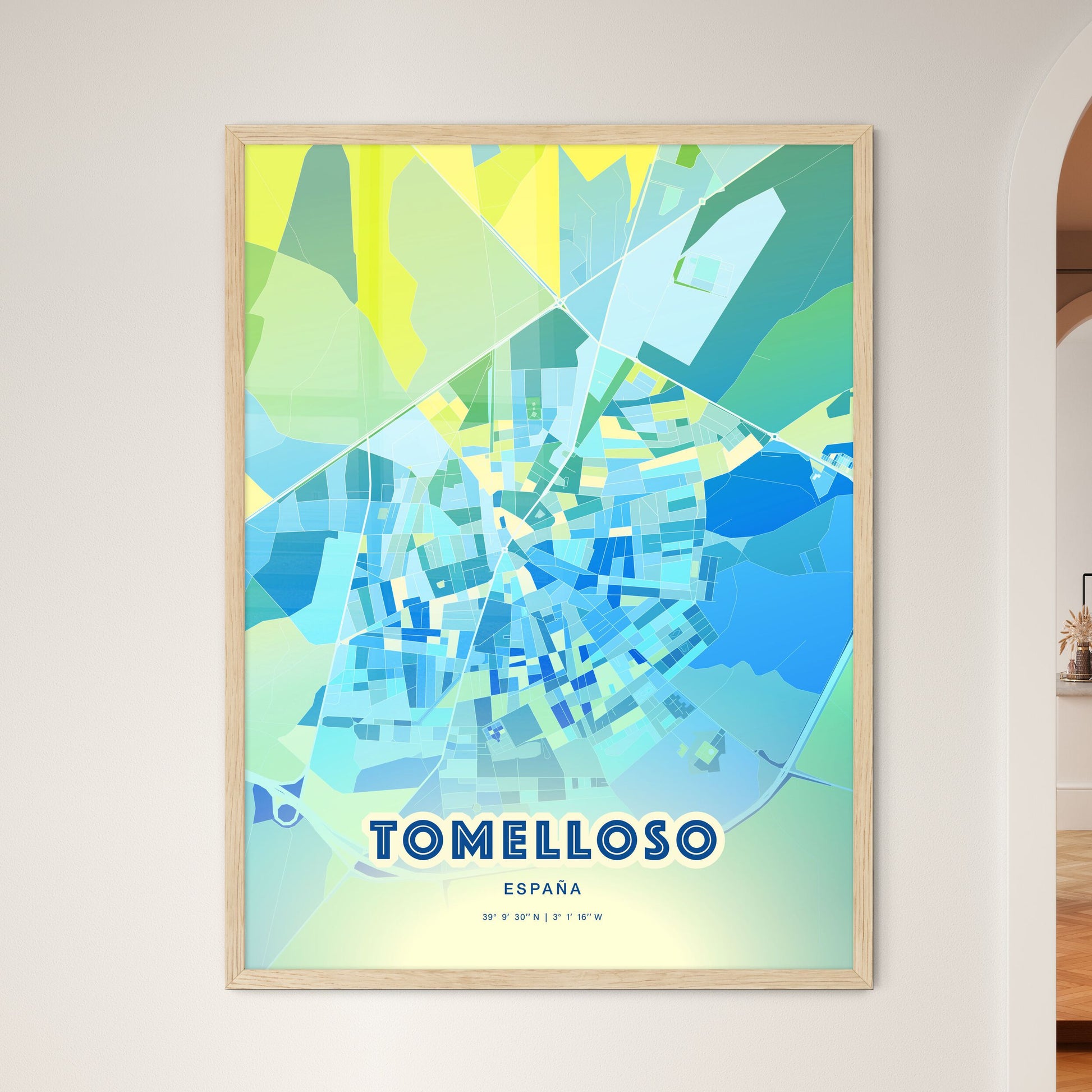 Colorful TOMELLOSO SPAIN Fine Art Map Cool Blue