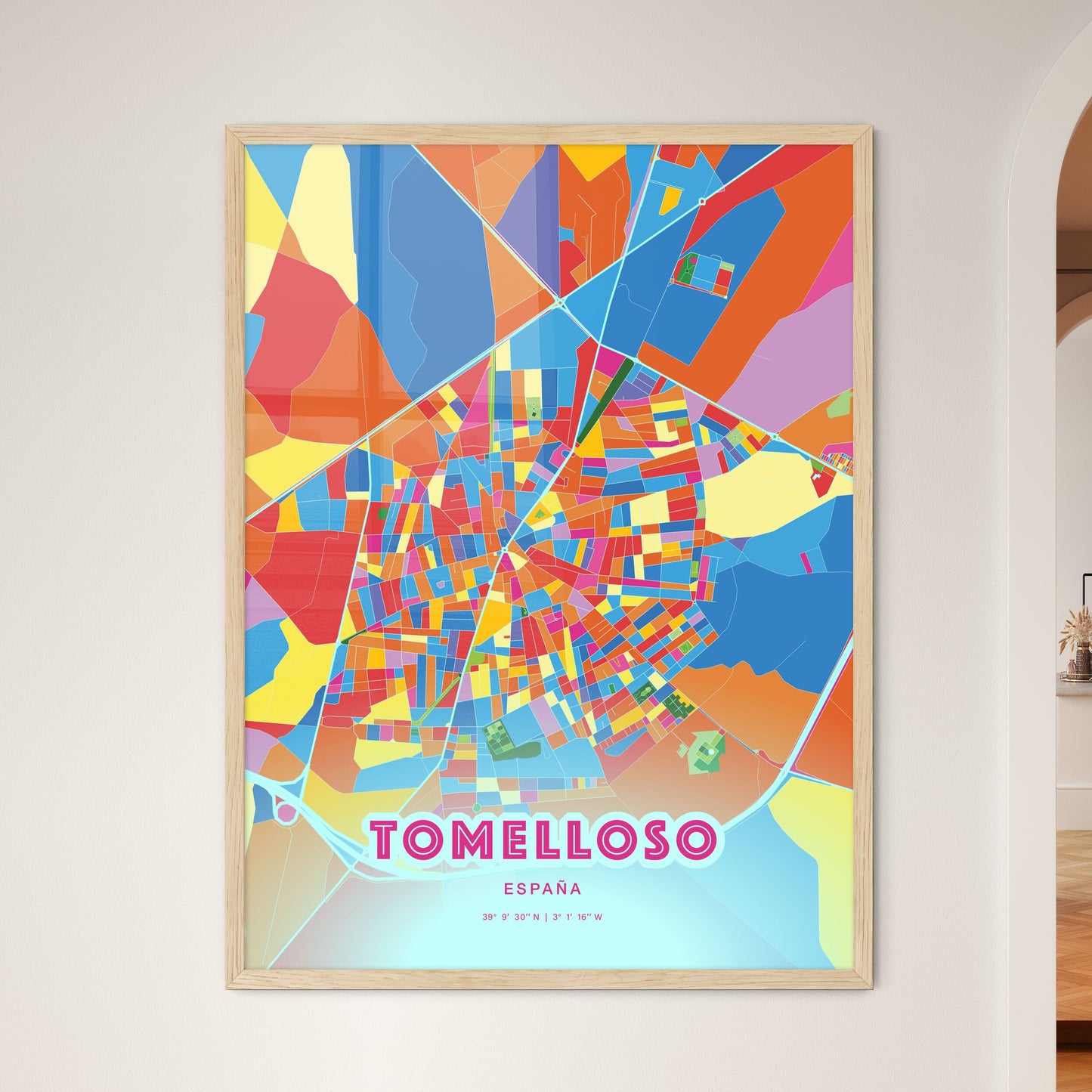 Colorful TOMELLOSO SPAIN Fine Art Map Crazy Colors
