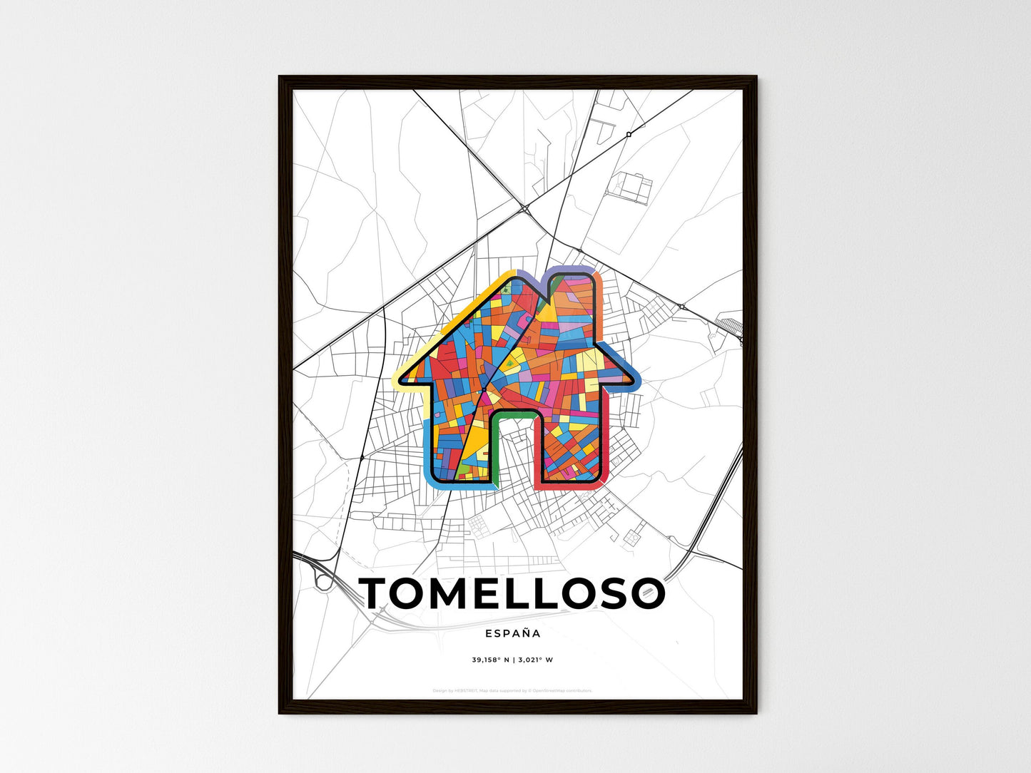 Tomelloso Spain wedding art map with home icon