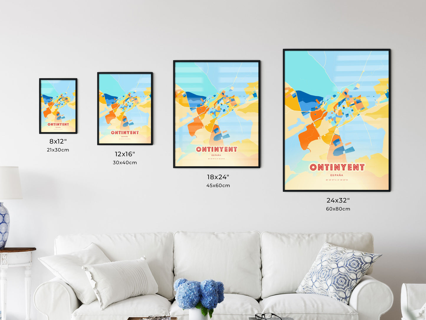 Colorful ONTINYENT SPAIN Fine Art Map Blue Orange