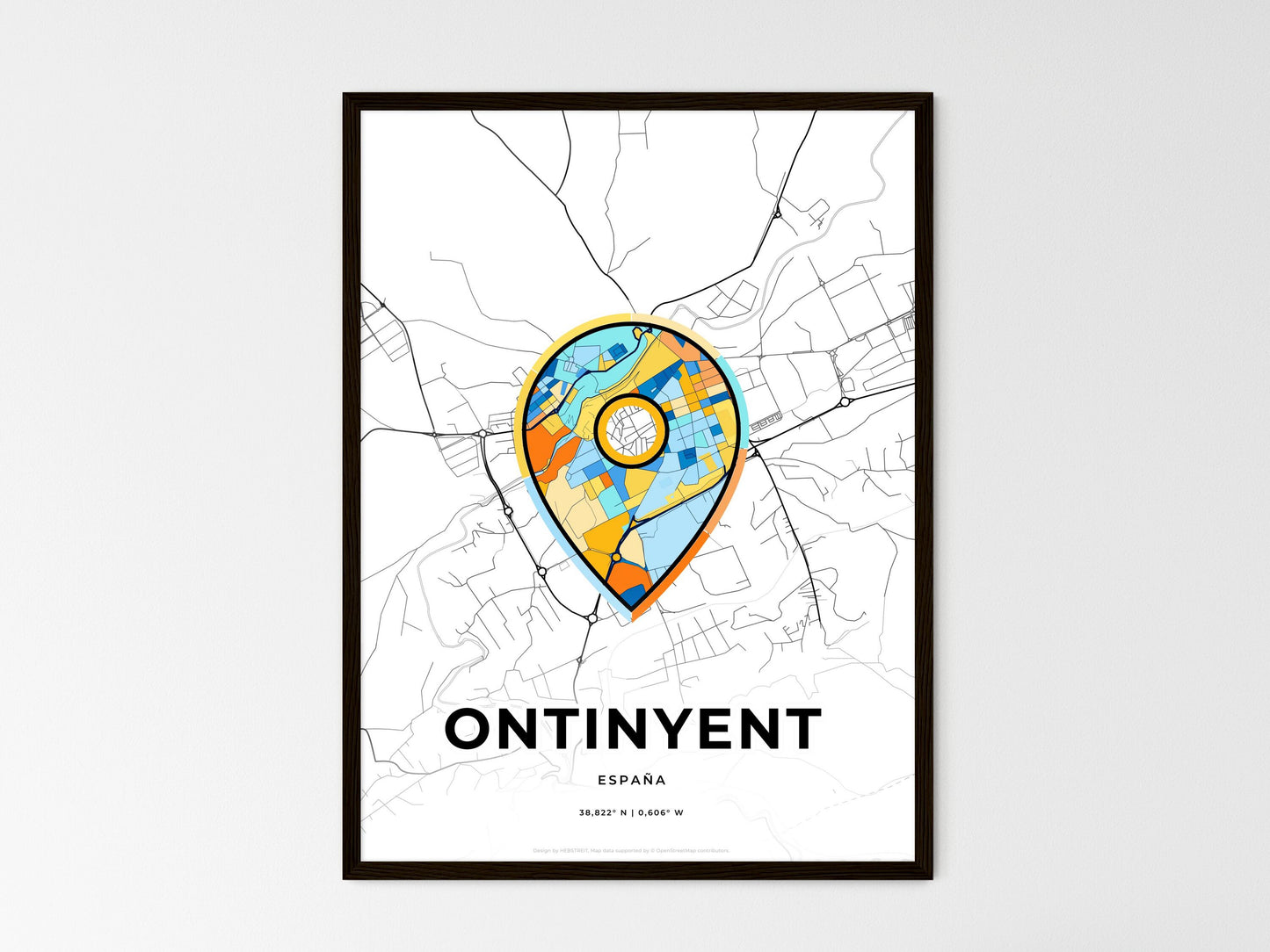 Ontinyent Spain wedding art map with pointer icon