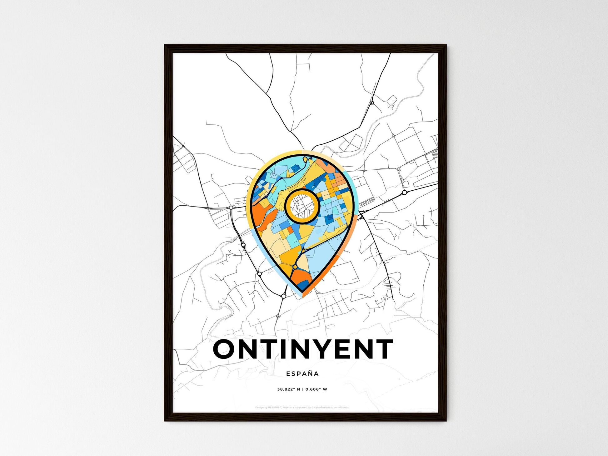 Ontinyent Spain wedding art map with pointer icon
