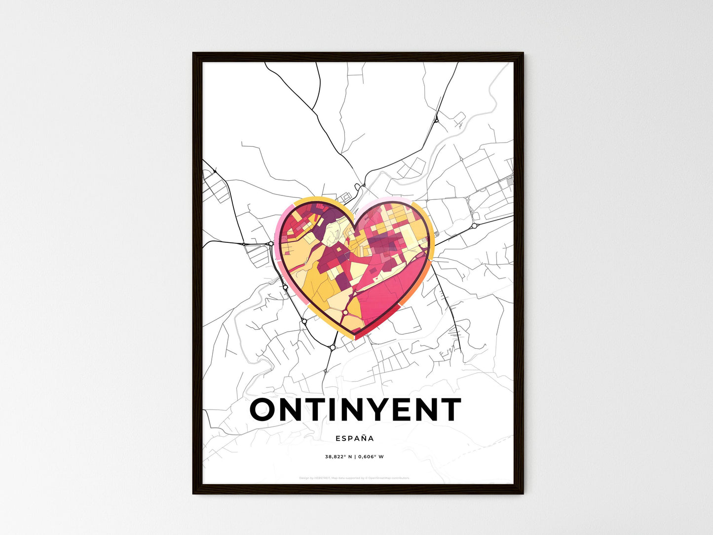 Ontinyent Spain wedding art map with heart icon