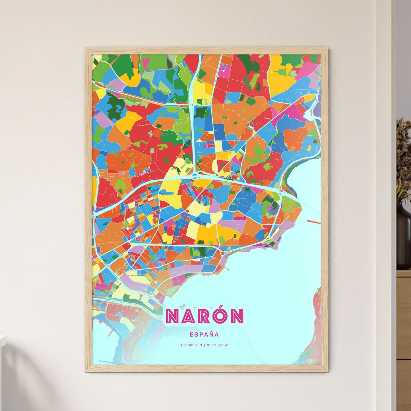 Colorful NARÓN SPAIN Fine Art Map Crazy Colors