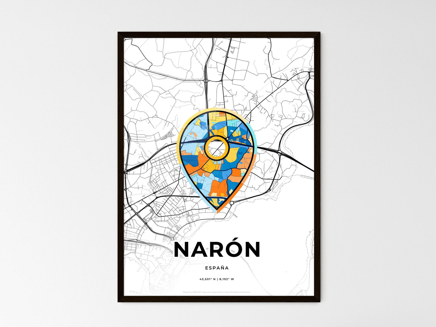 Narón Spain wedding art map with pointer icon