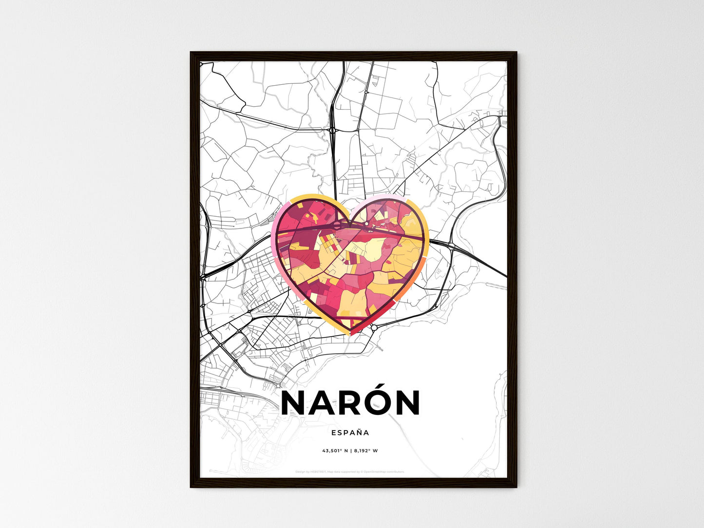 Narón Spain wedding art map with heart icon