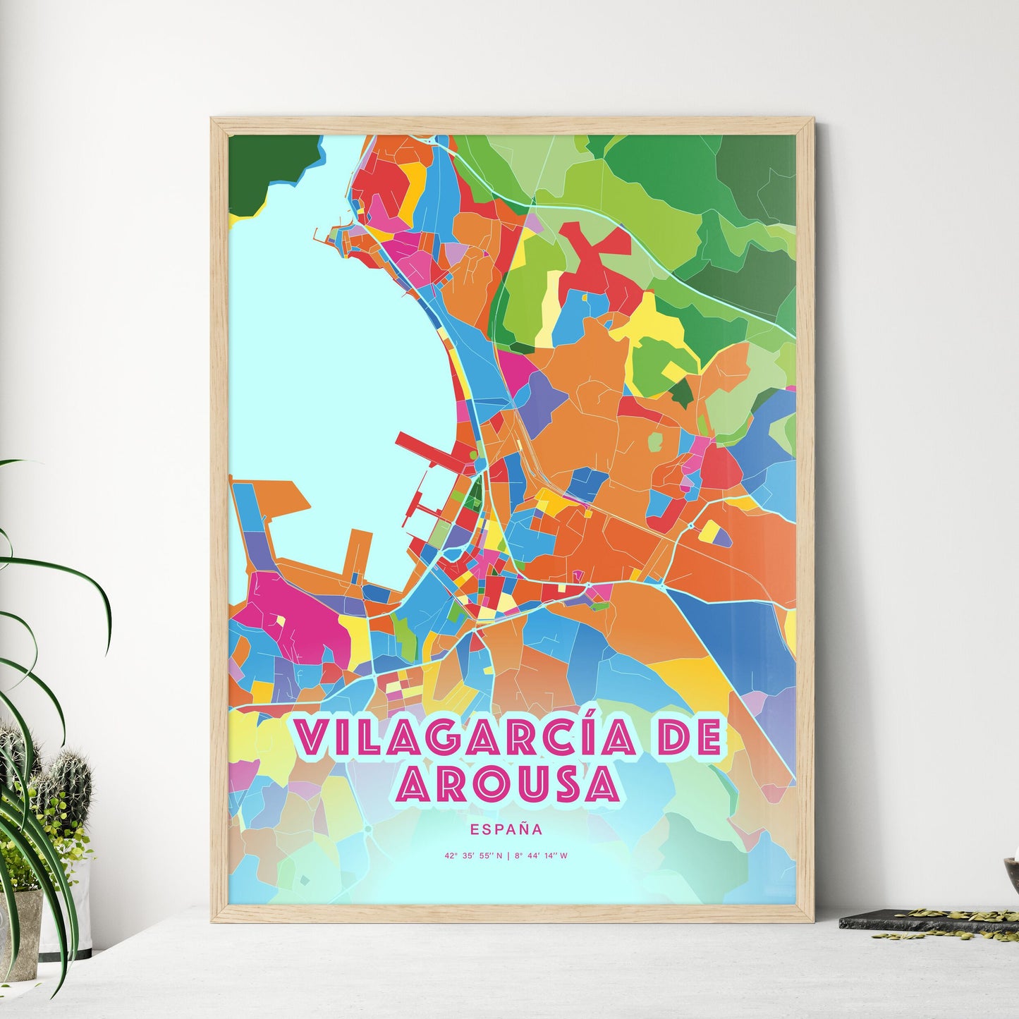 Colorful VILAGARCÍA DE AROUSA SPAIN Fine Art Map Crazy Colors