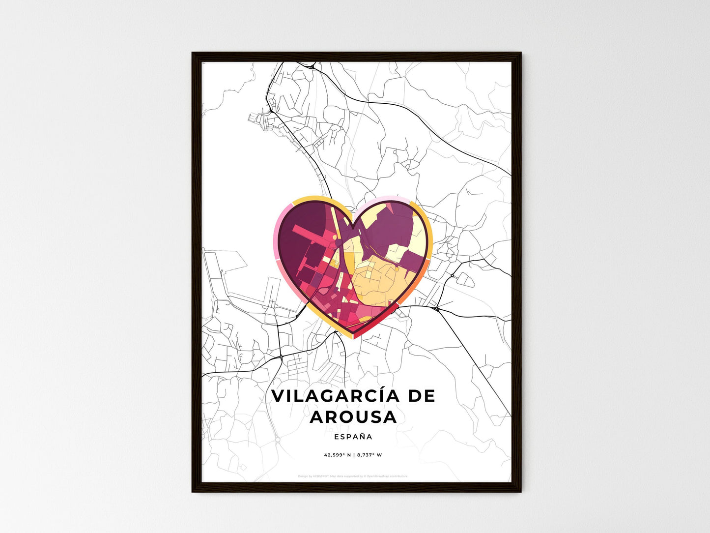 Vilagarcía De Arousa Spain wedding art map with heart icon