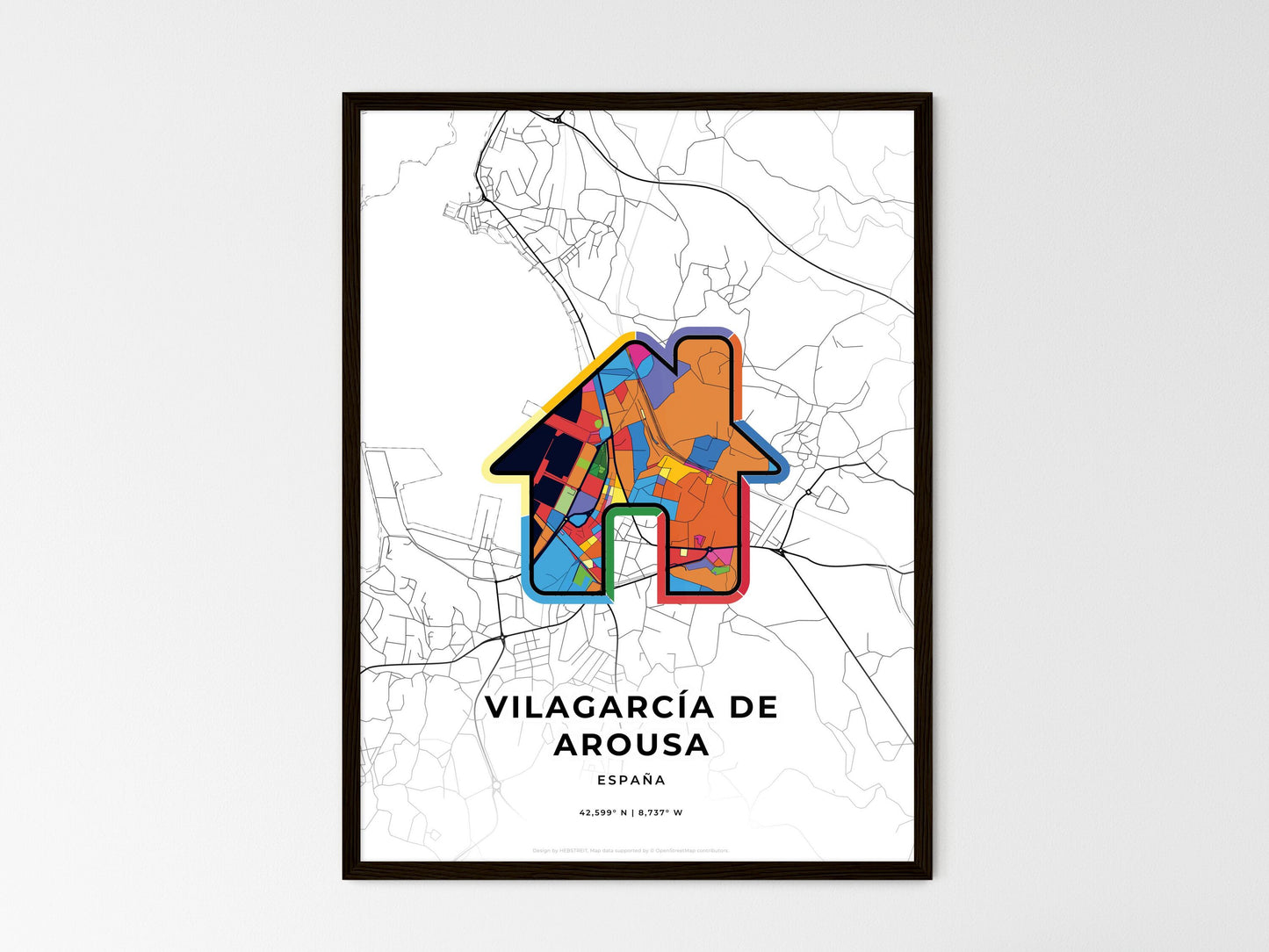 Vilagarcía De Arousa Spain wedding art map with home icon
