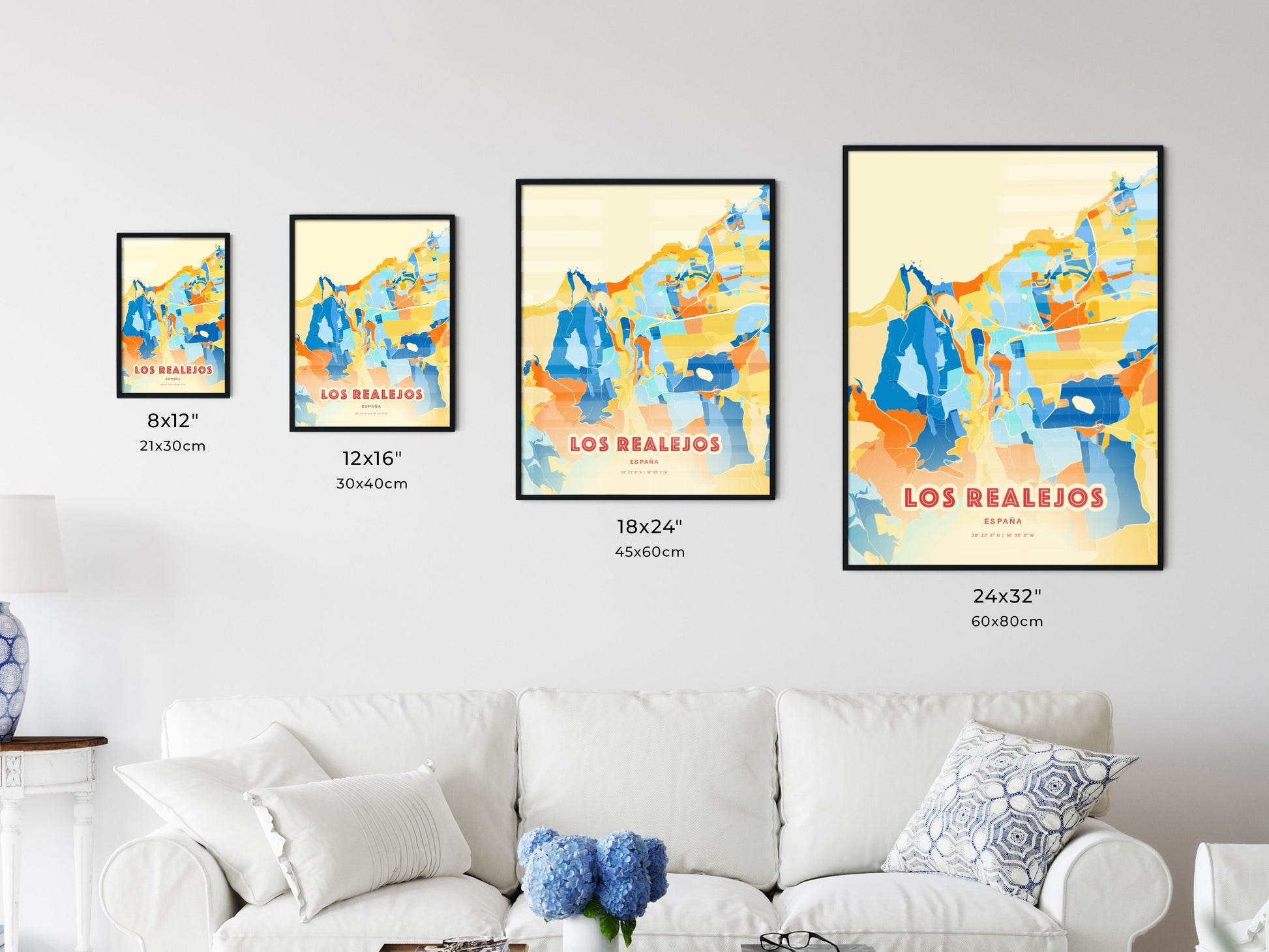 Colorful LOS REALEJOS SPAIN Fine Art Map Blue Orange