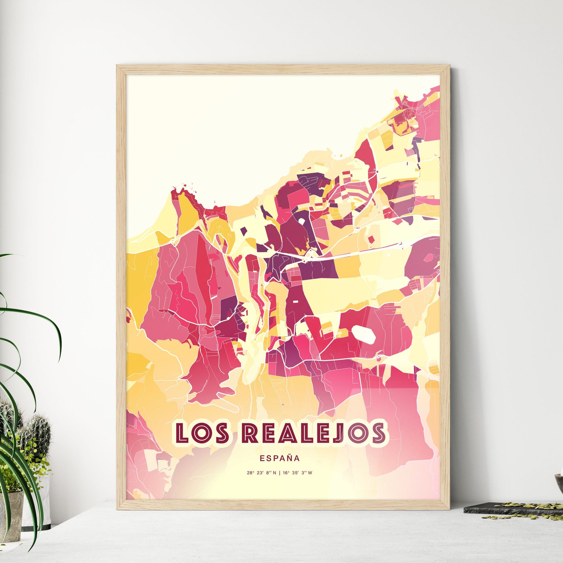 Colorful LOS REALEJOS SPAIN Fine Art Map Hot Red